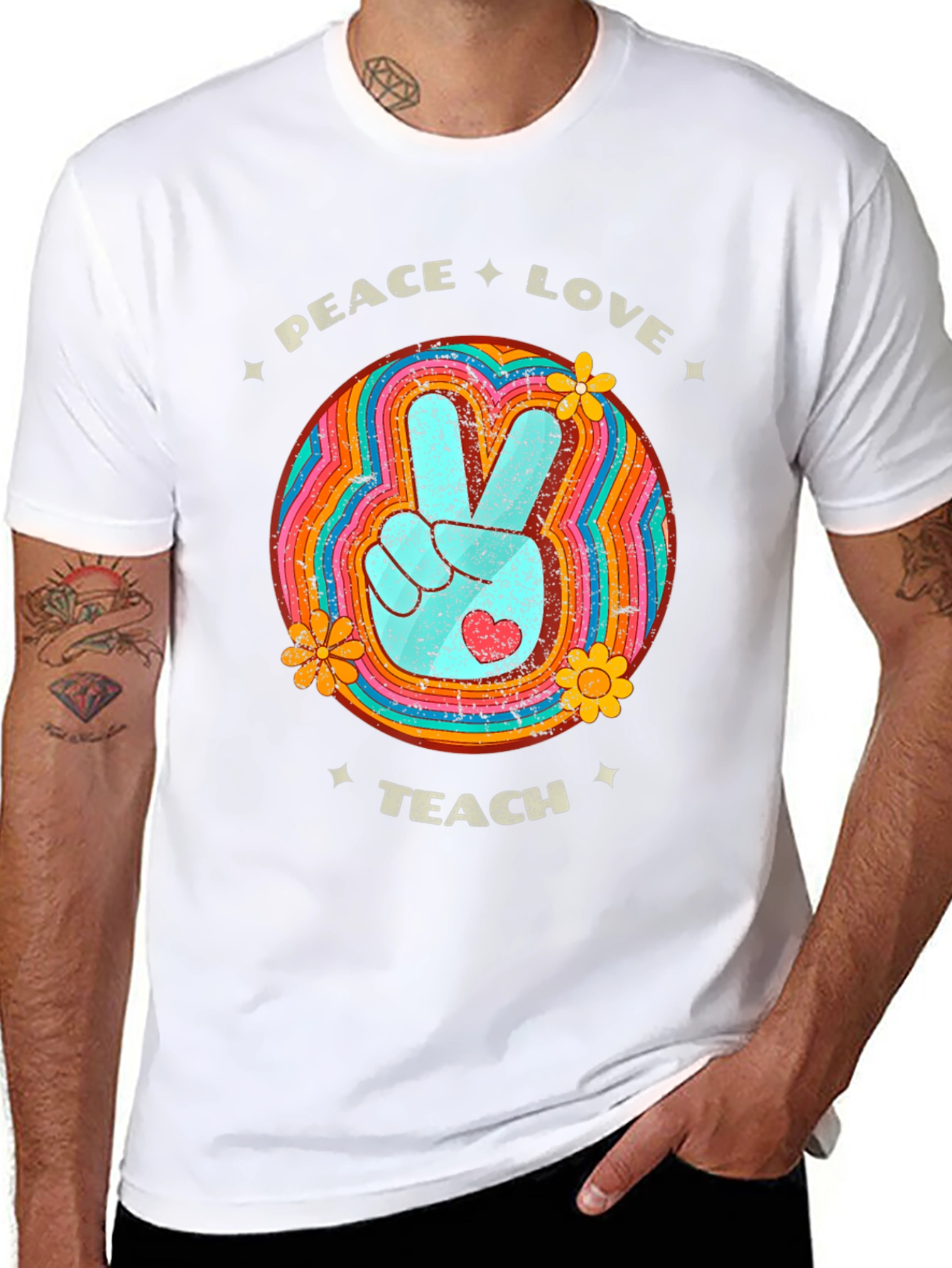 Peace Love Teach Retro T-Shirt