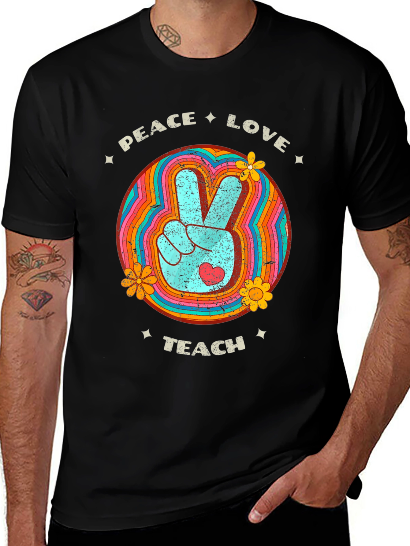 Peace Love Teach Retro T-Shirt
