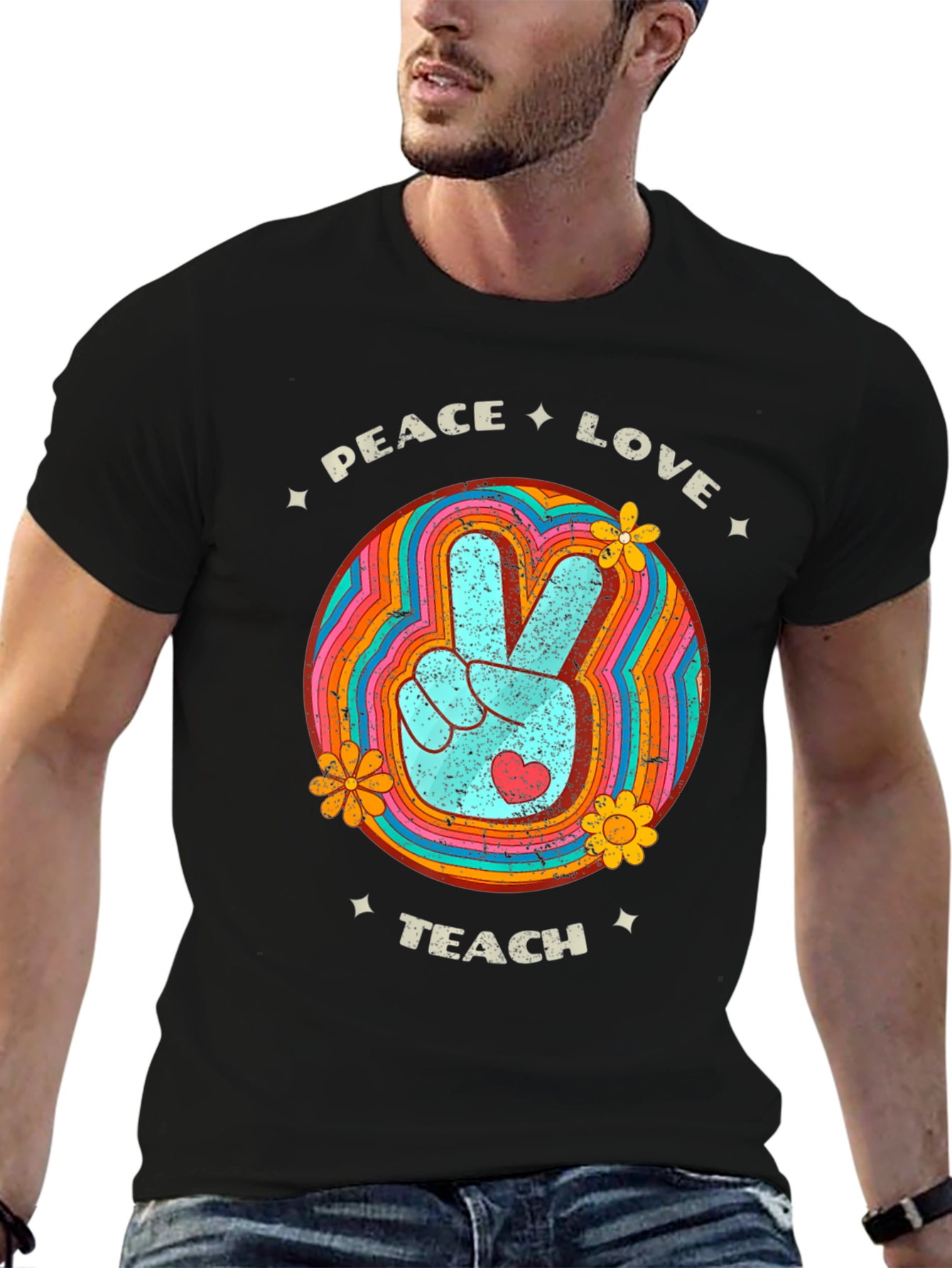 Peace Love Teach Retro T-Shirt