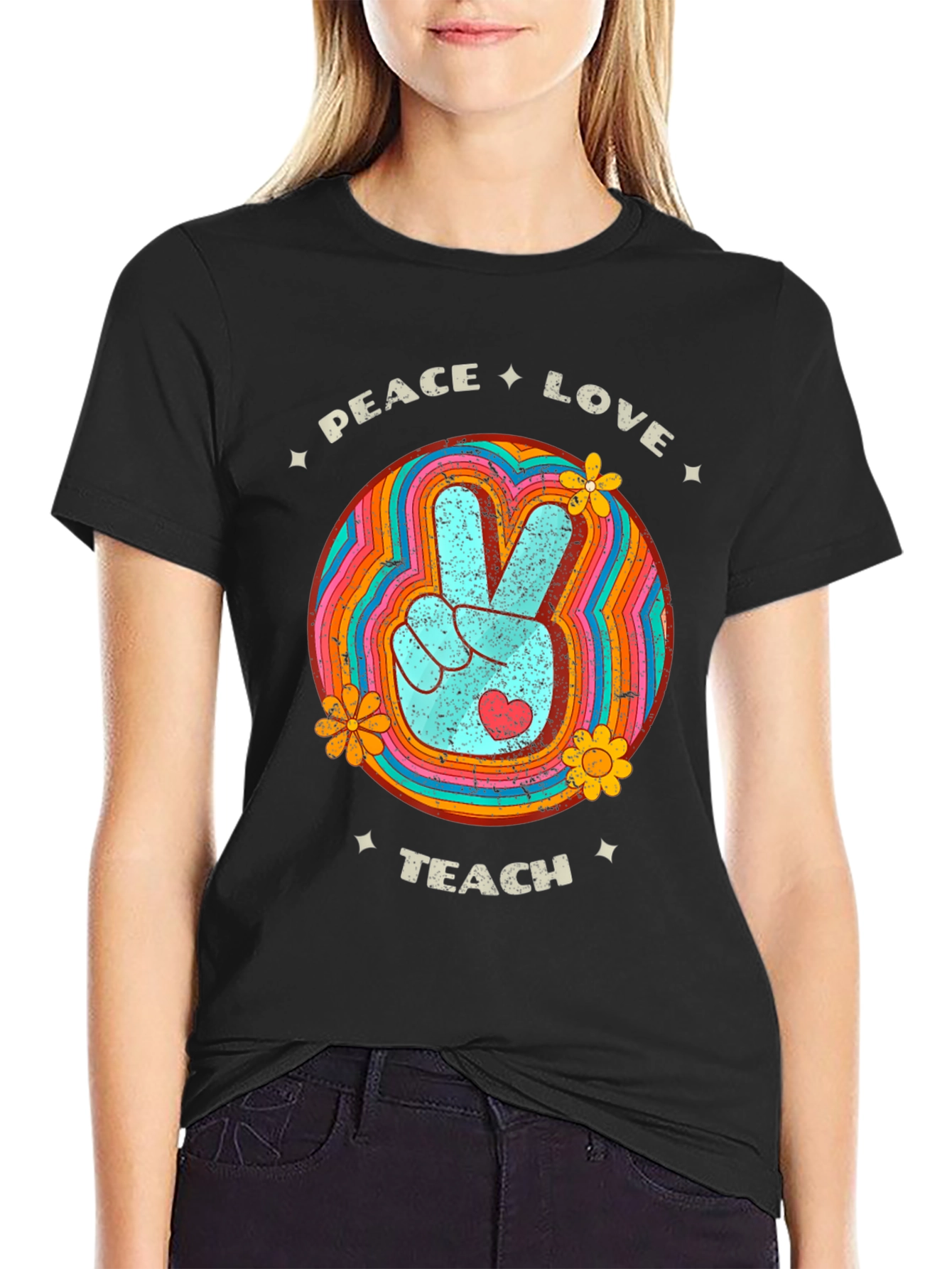 Peace Love Teach Retro T-Shirt