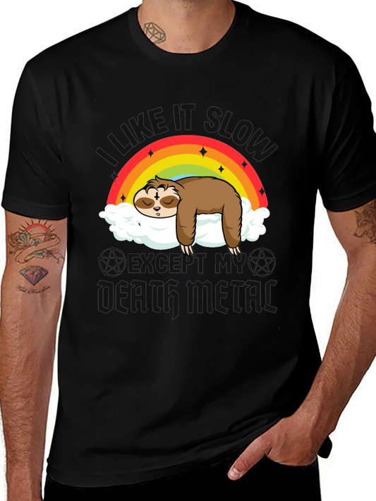 Cute Sloth Rainbow Cloud Heavy Metal T-Shirt