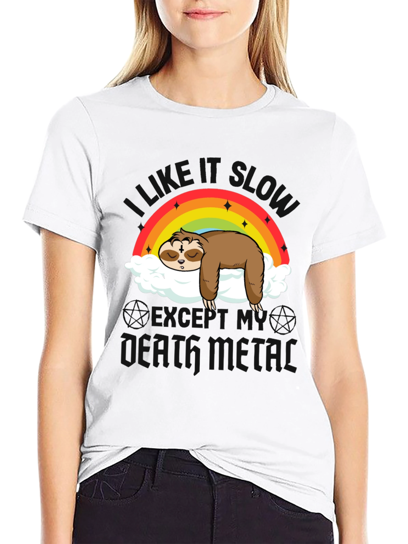 Cute Sloth Rainbow Cloud Heavy Metal T-Shirt