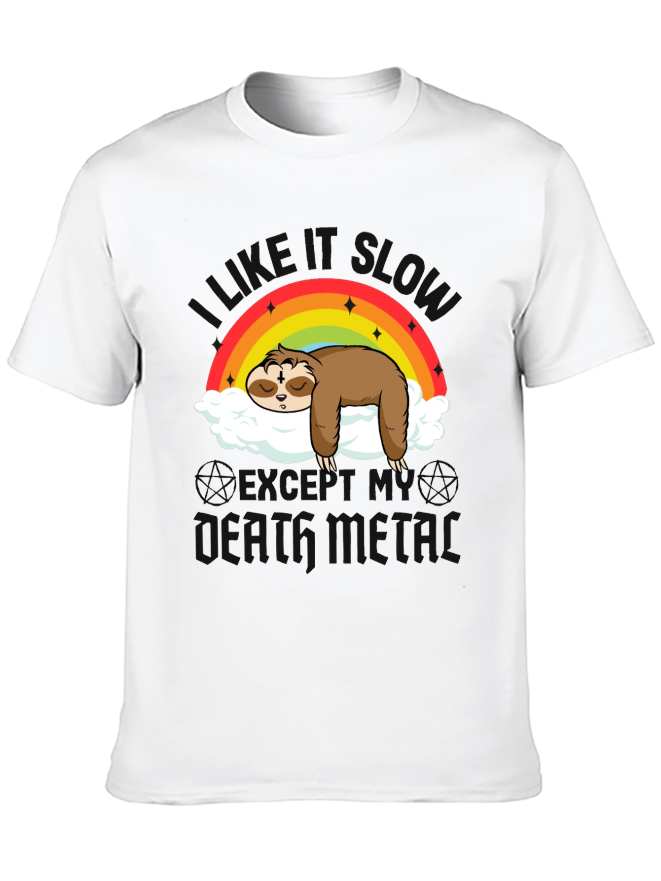 Cute Sloth Rainbow Cloud Heavy Metal T-Shirt