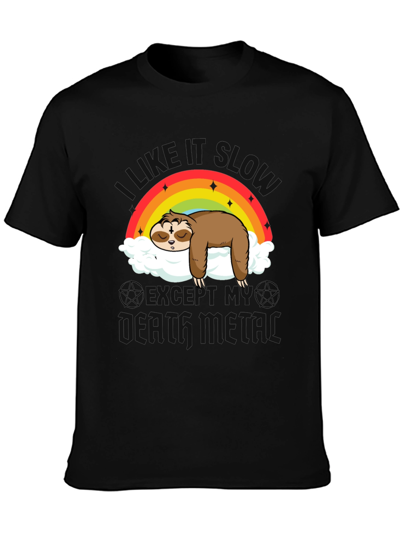 Cute Sloth Rainbow Cloud Heavy Metal T-Shirt