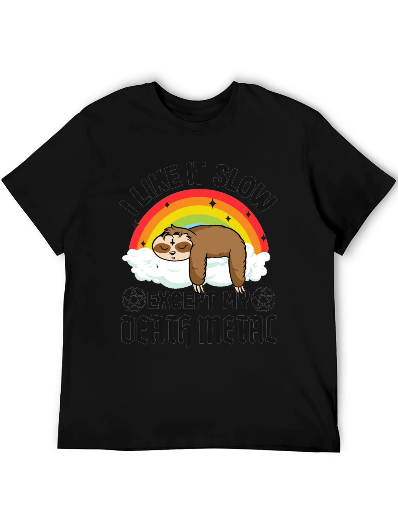 Cute Sloth Rainbow Cloud Heavy Metal T-Shirt