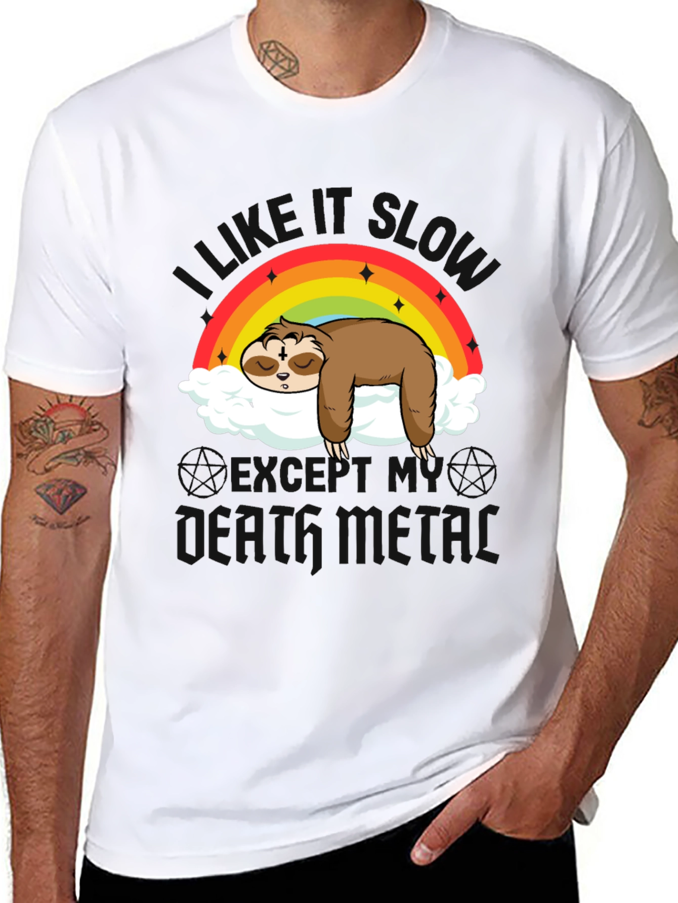 Cute Sloth Rainbow Cloud Heavy Metal T-Shirt