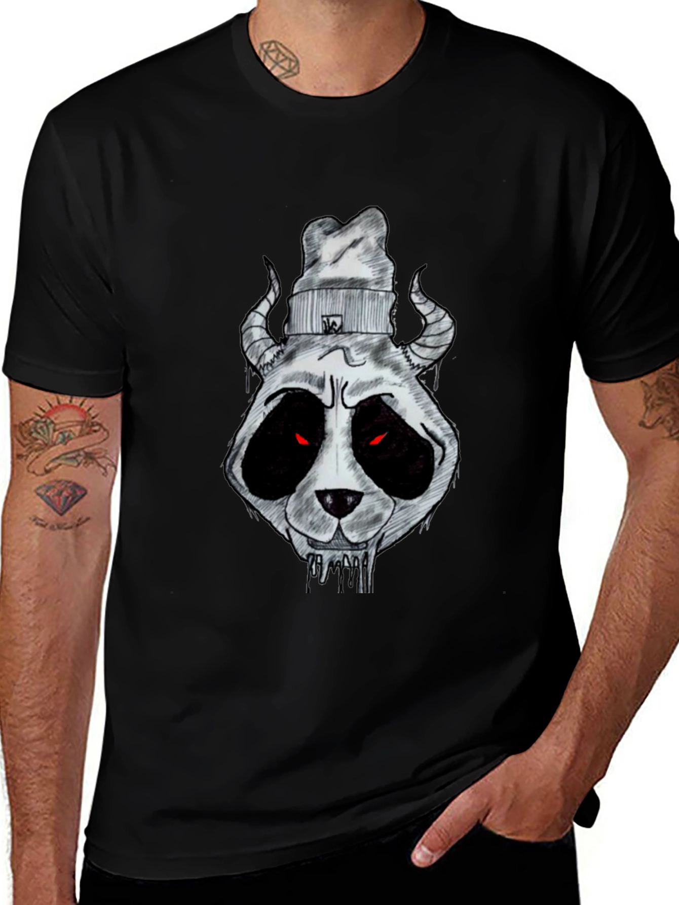 Dark Panda Graphic Tee - Mens Black Cotton T-Shirt