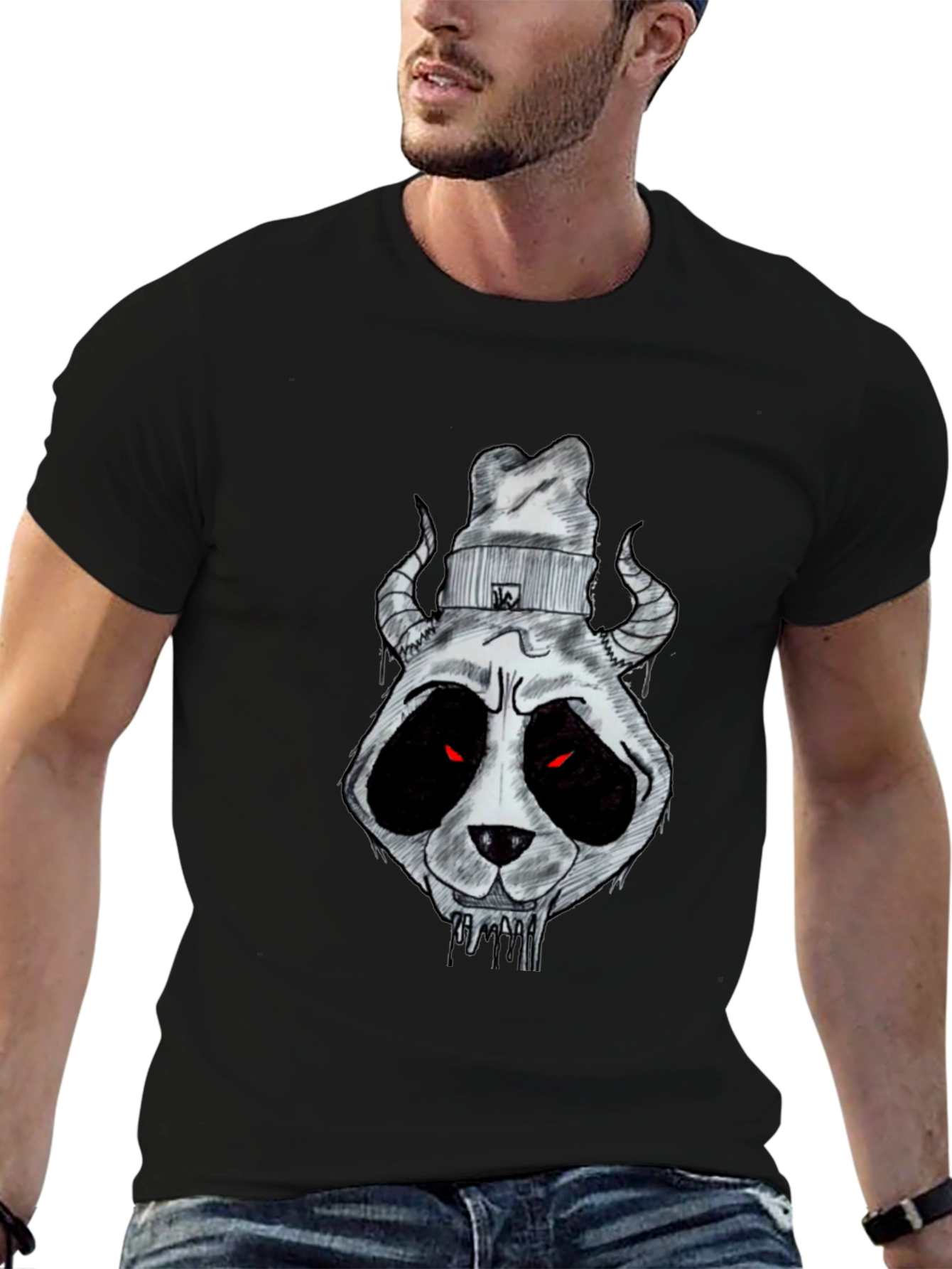 Dark Panda Graphic Tee - Mens Black Cotton T-Shirt