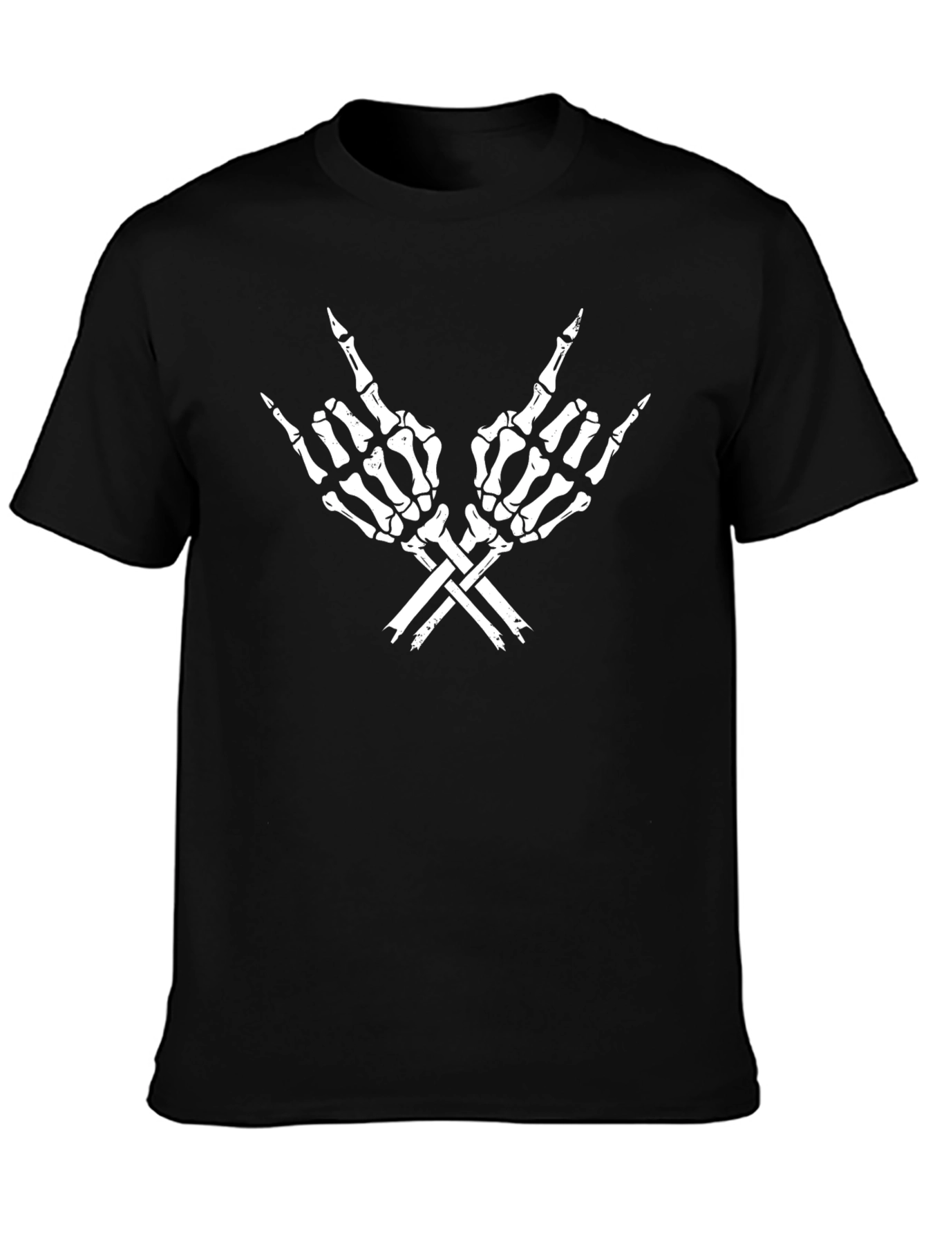 Rock On Skeleton Hand Graphic T-Shirt - Black