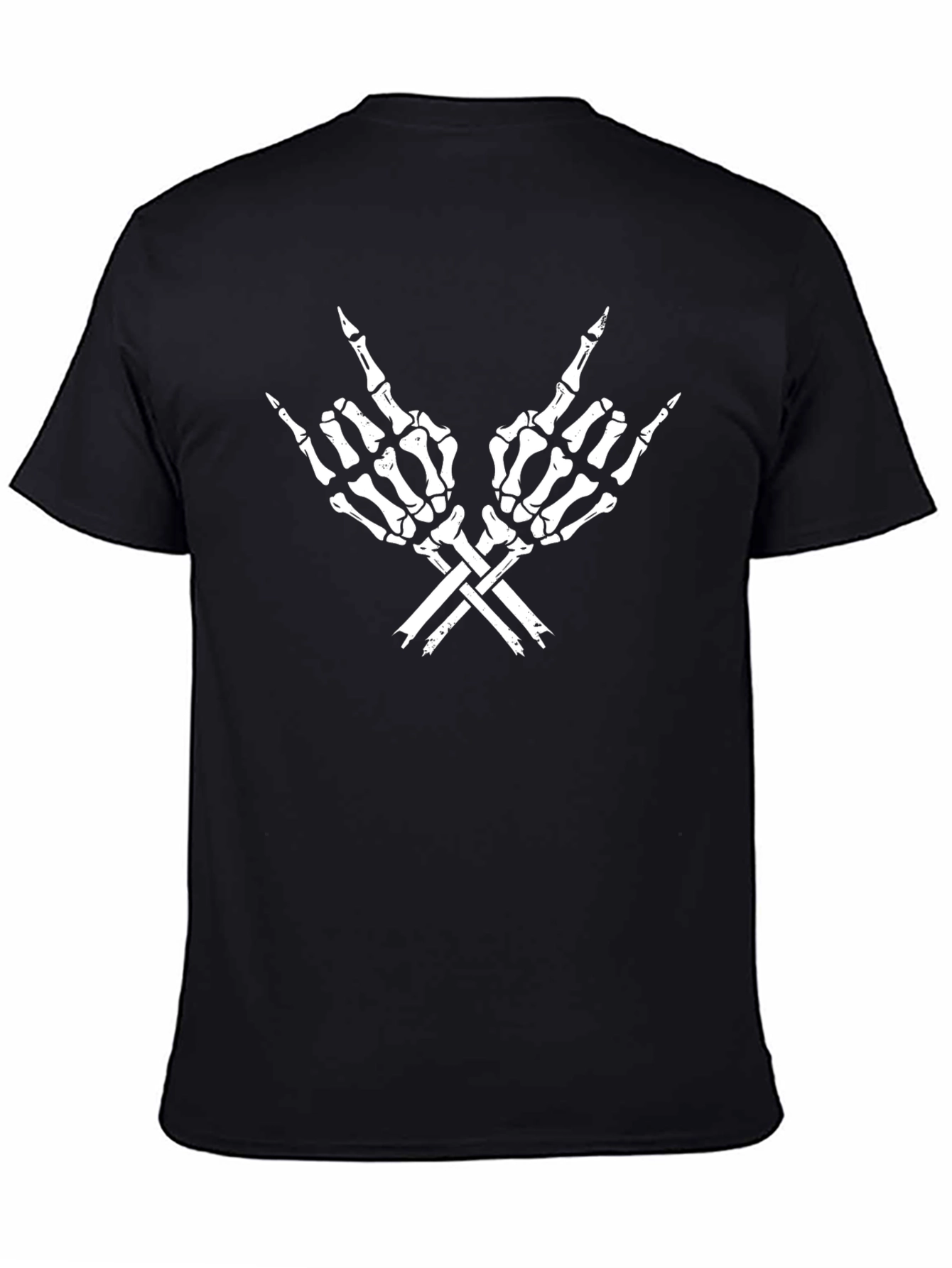 Rock On Skeleton Hand Graphic T-Shirt - Black