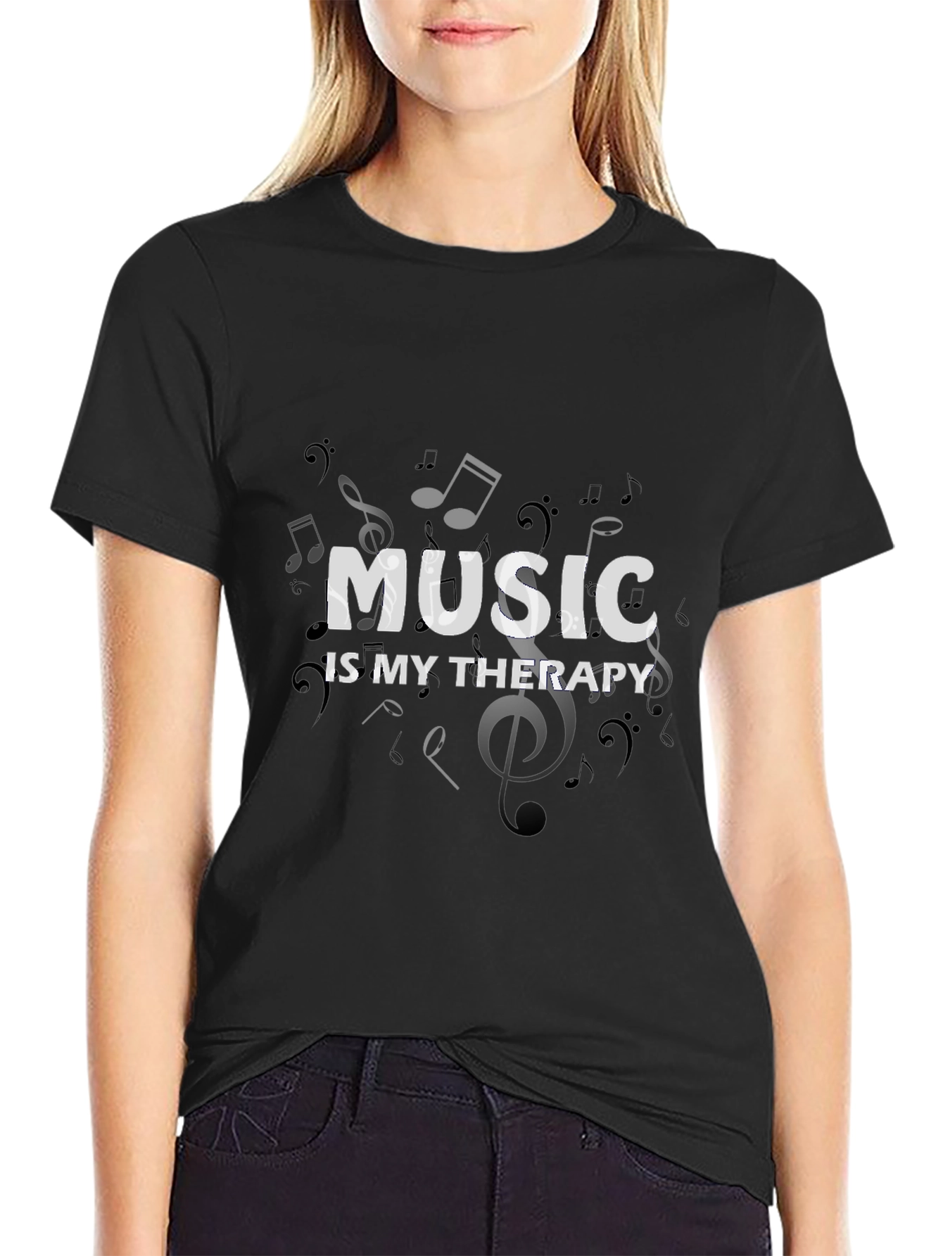 Music is My Therapy Black T-Shirt