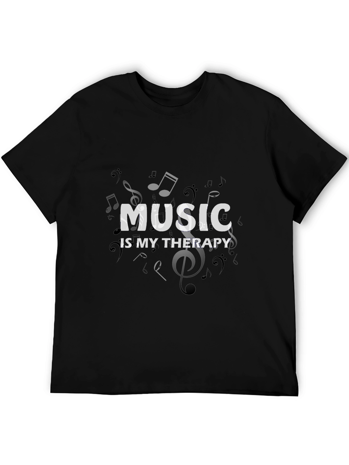 Music is My Therapy Black T-Shirt