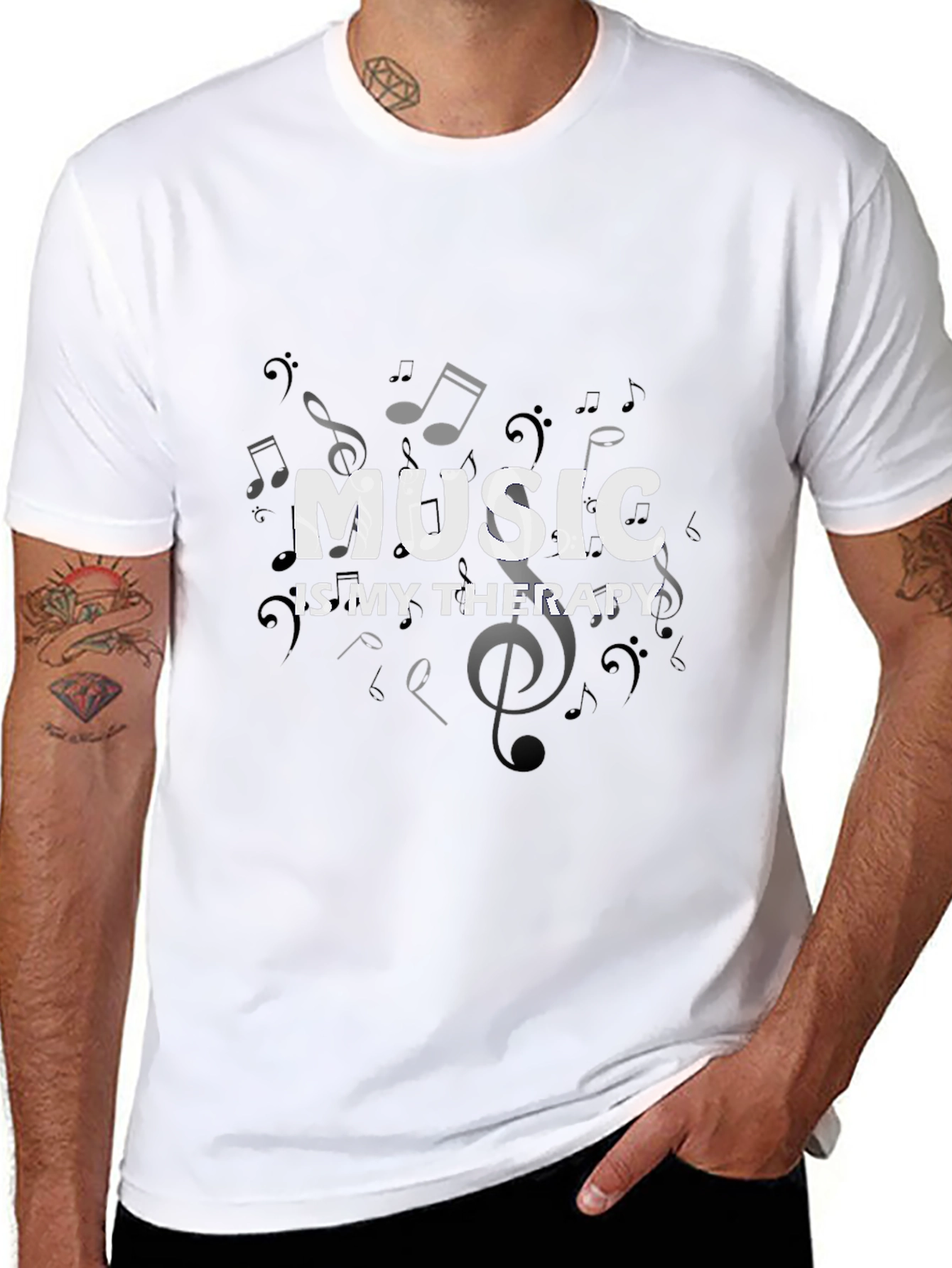 Music is My Therapy Black T-Shirt