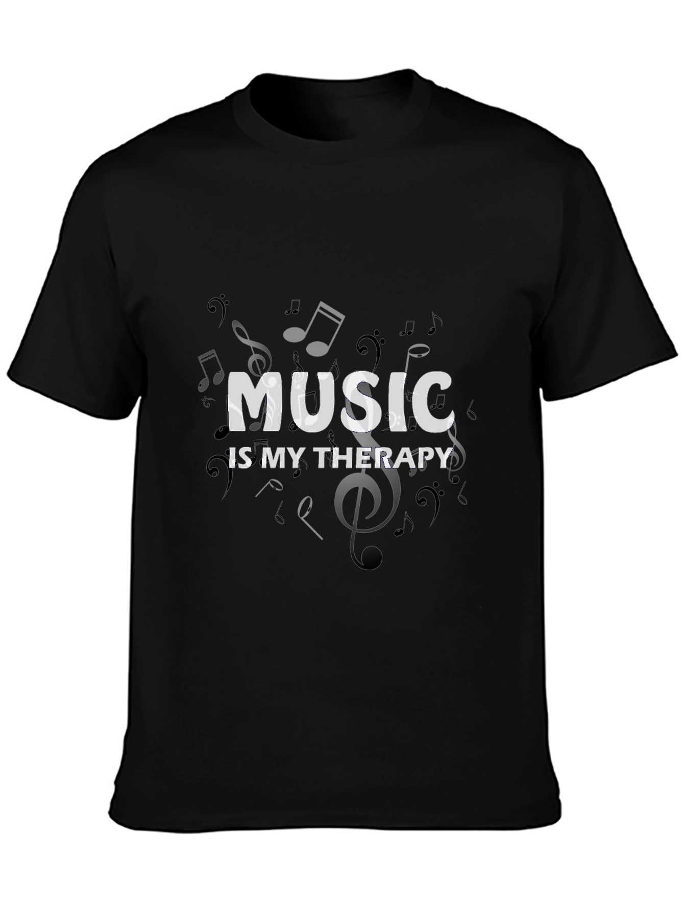 Music is My Therapy Black T-Shirt