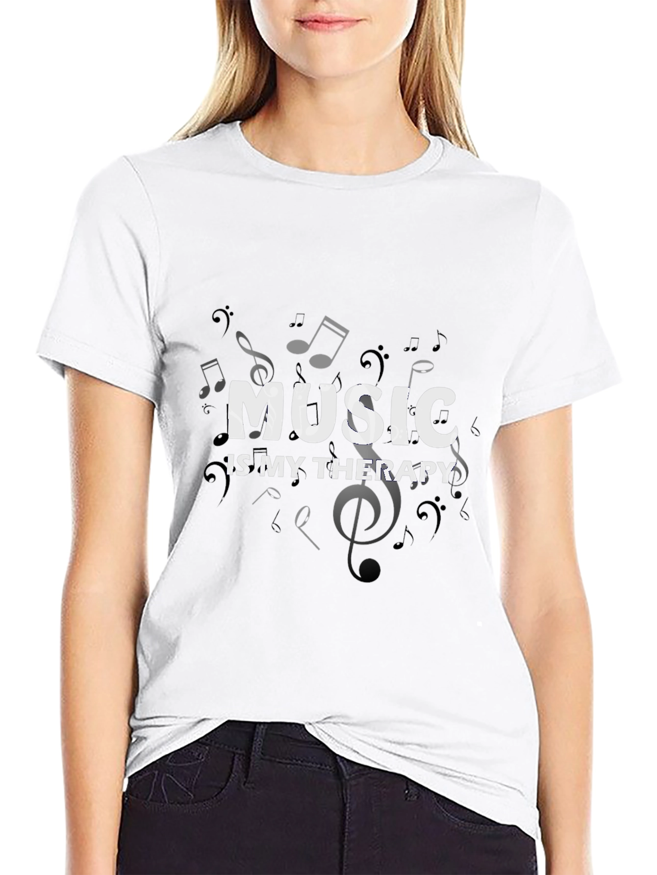 Music is My Therapy Black T-Shirt