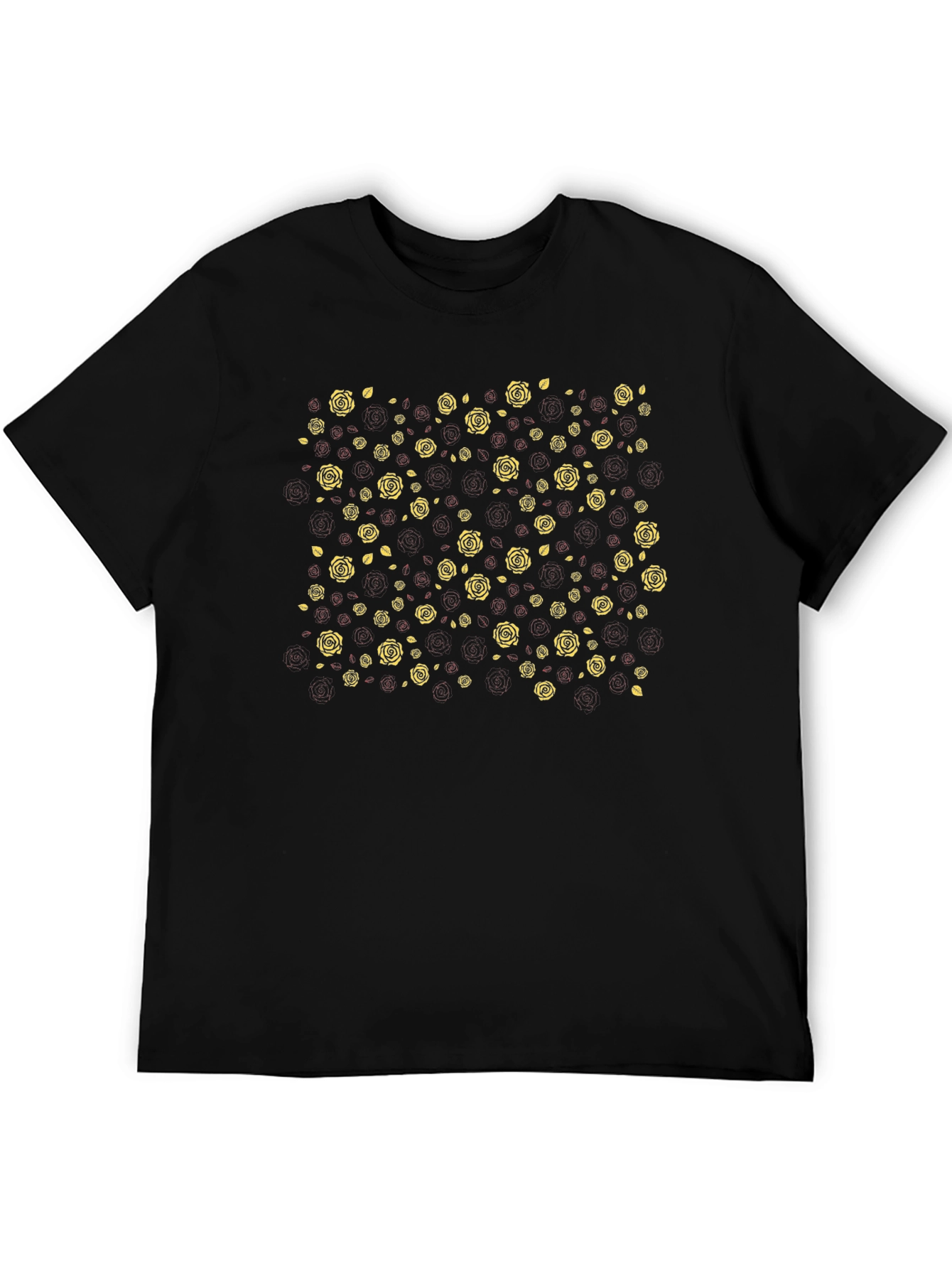 Black T-Shirt with Rose Print