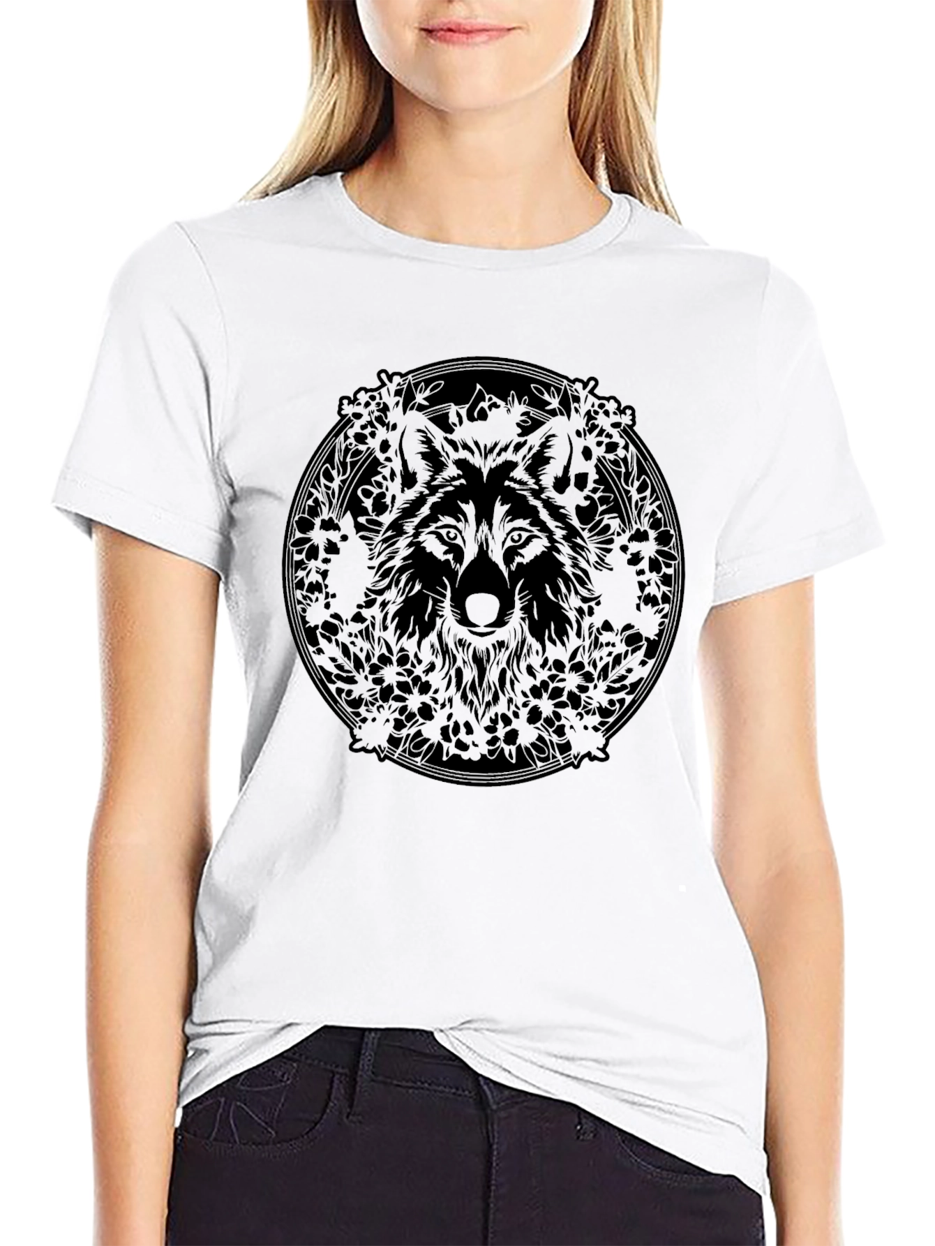 Wolf Mandala Graphic Black T-Shirt
