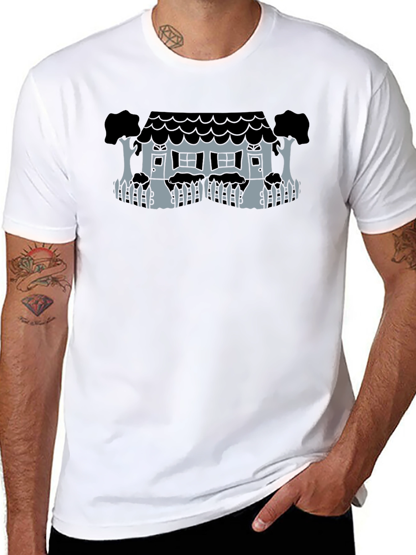 Whimsical House Graphic Tee - Black Unisex T-Shirt