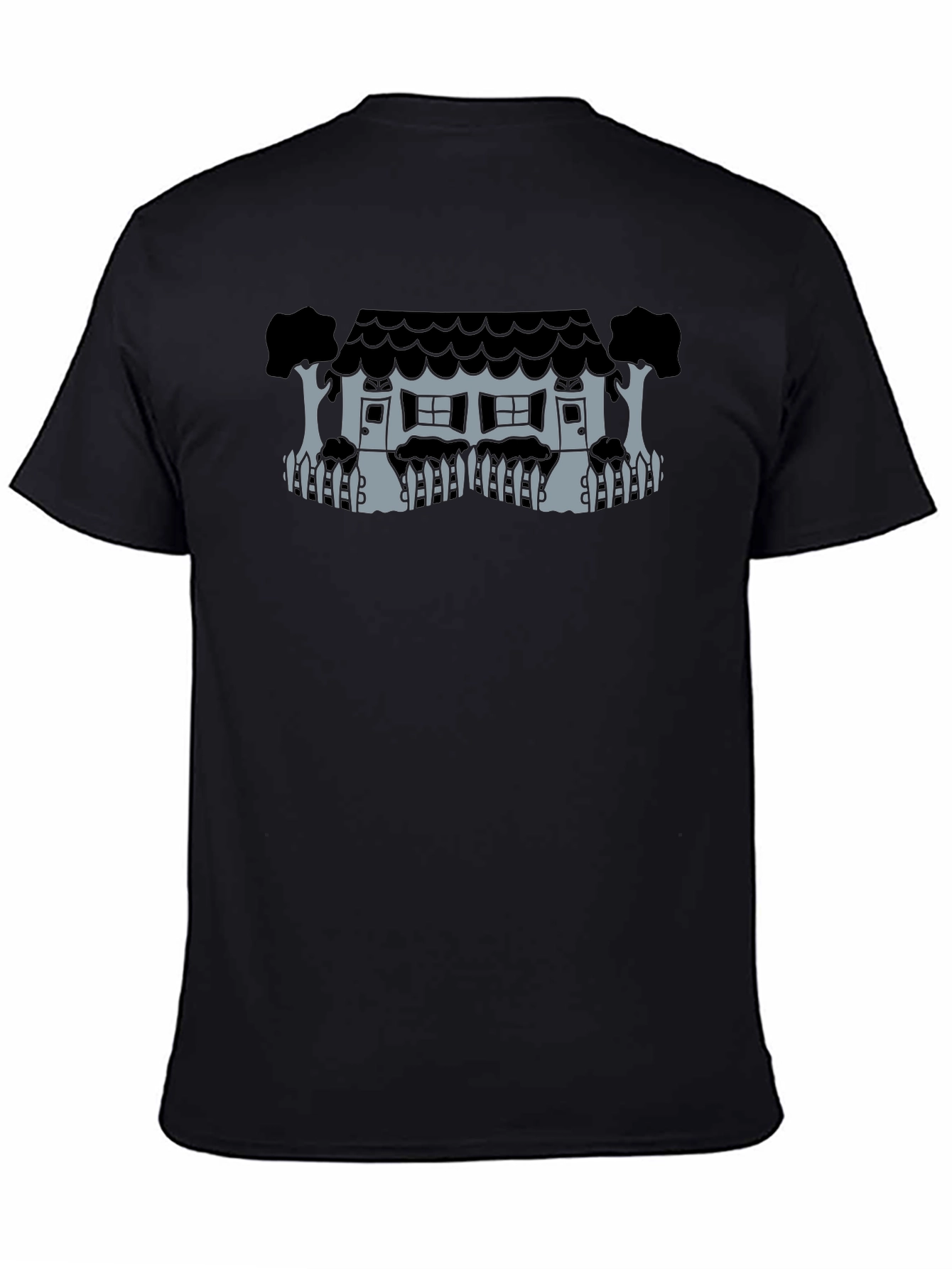 Whimsical House Graphic Tee - Black Unisex T-Shirt