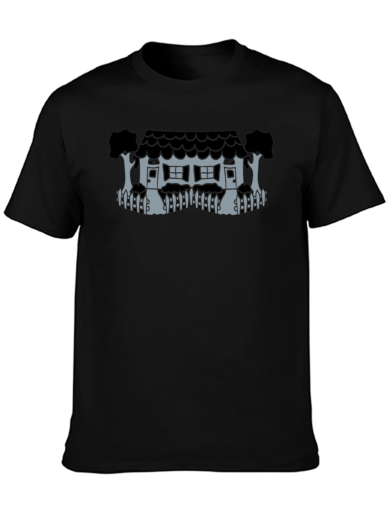 Whimsical House Graphic Tee - Black Unisex T-Shirt