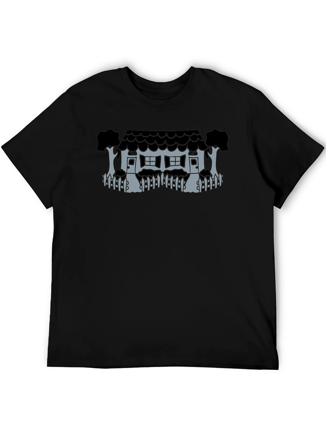 Whimsical House Graphic Tee - Black Unisex T-Shirt