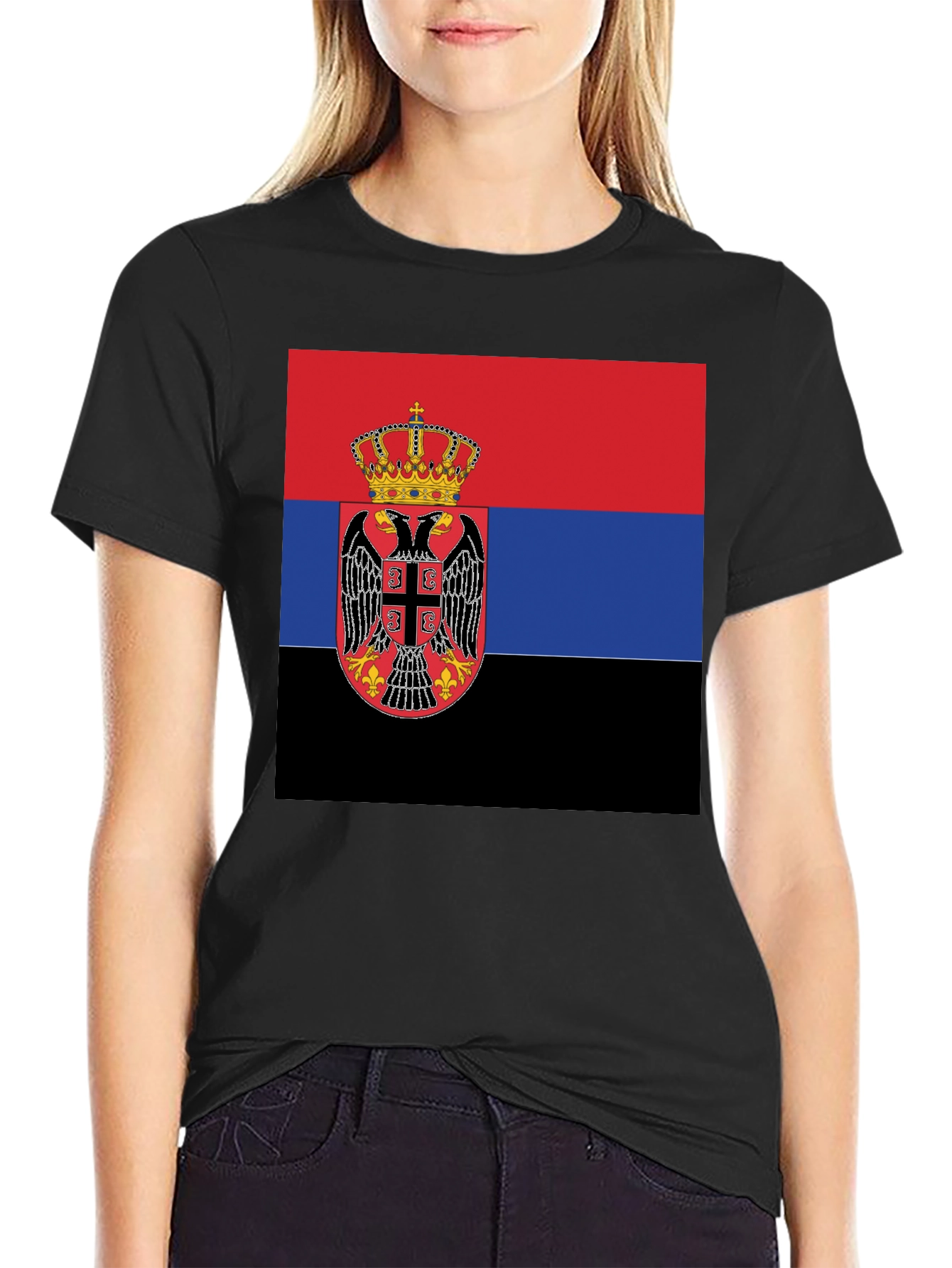 Serbian Flag T-Shirt - Black Crew Neck Tee