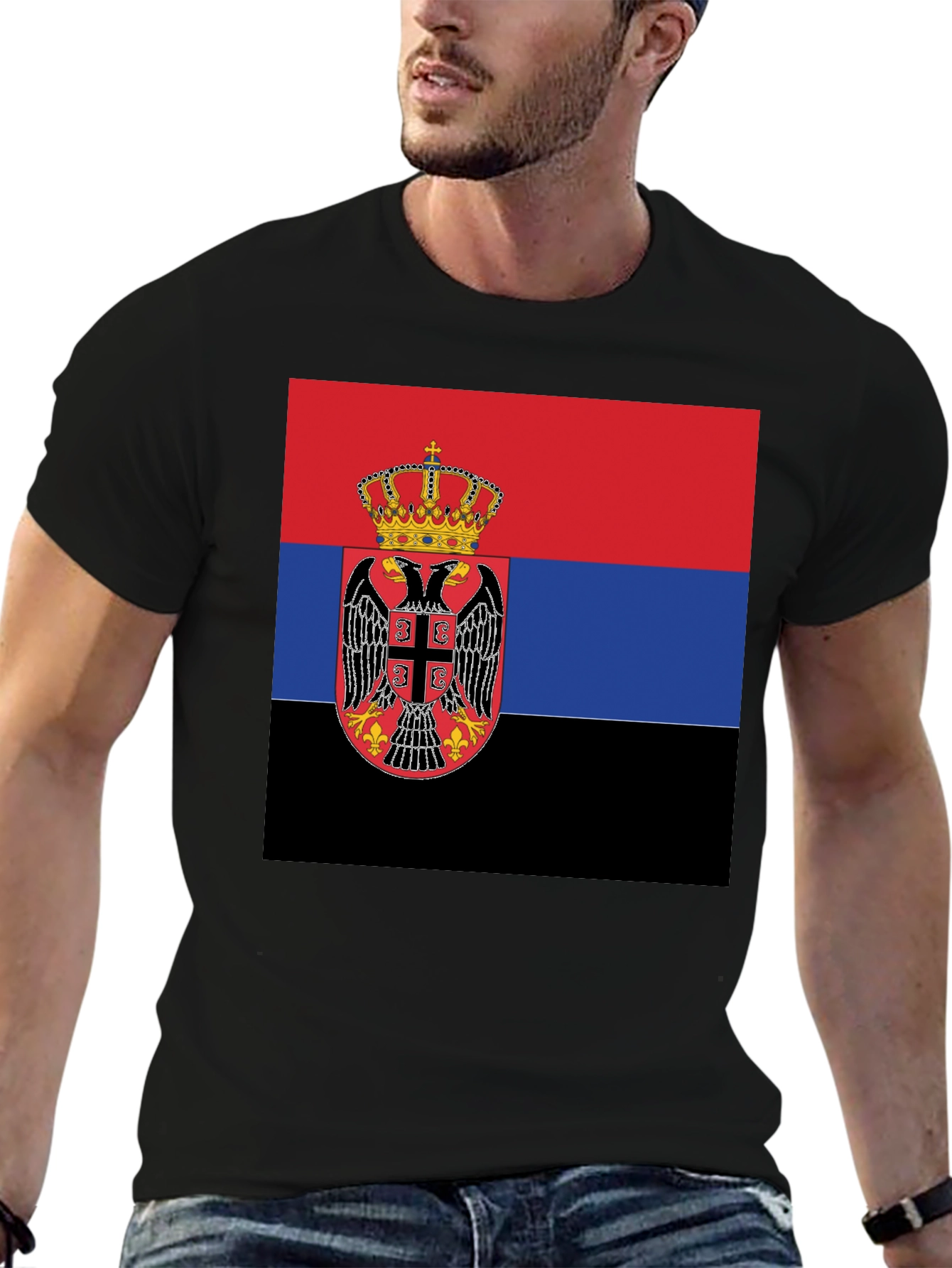 Serbian Flag T-Shirt - Black Crew Neck Tee