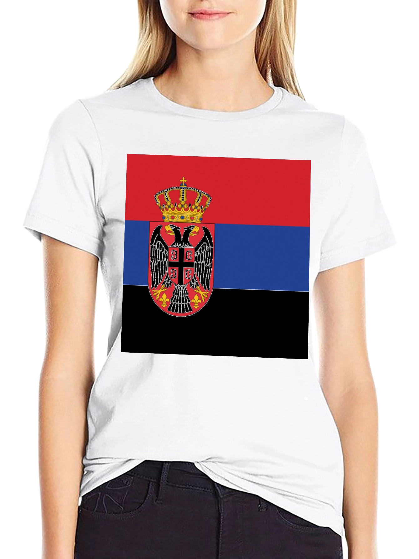 Serbian Flag T-Shirt - Black Crew Neck Tee