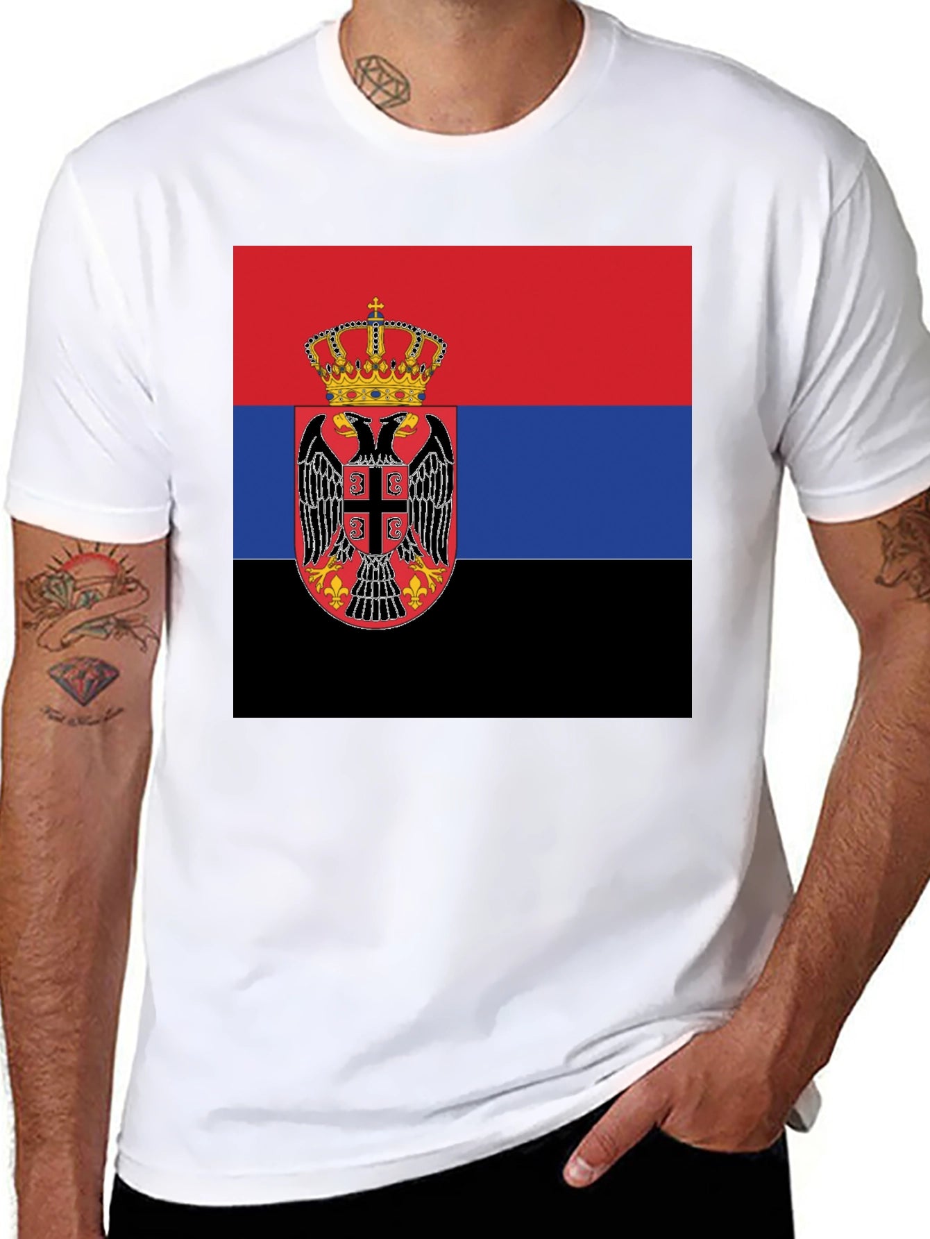 Serbian Flag T-Shirt - Black Crew Neck Tee