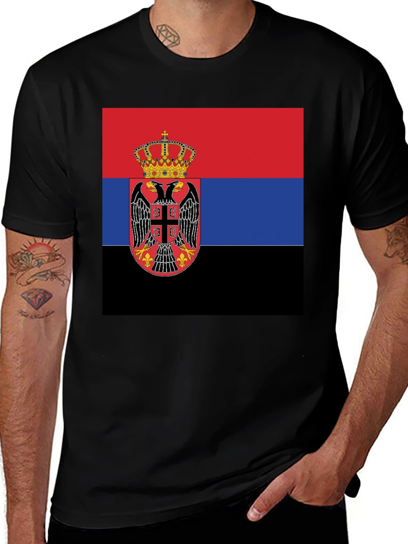 Serbian Flag T-Shirt - Black Crew Neck Tee