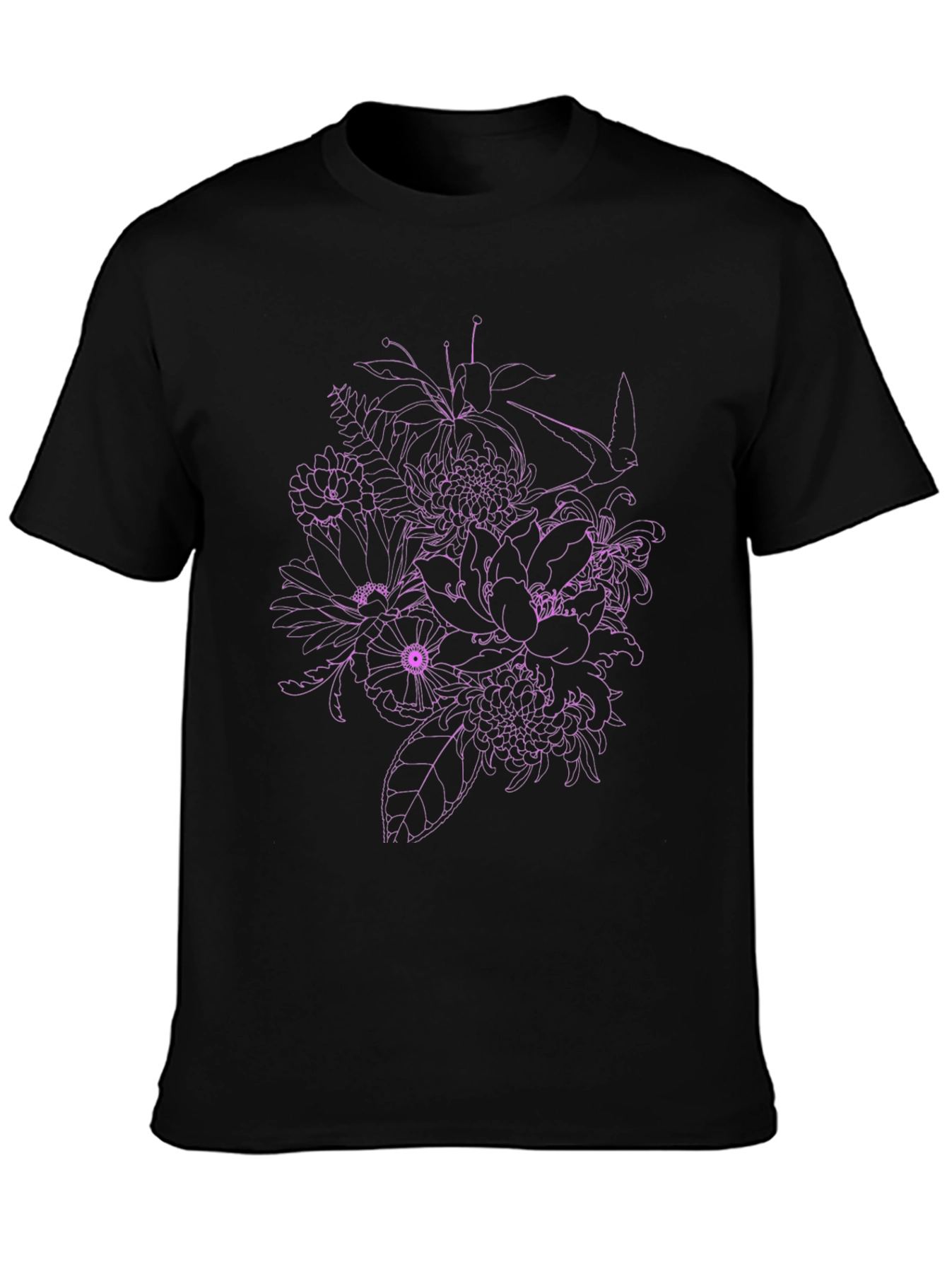 Floral Print Mens Black T-Shirt