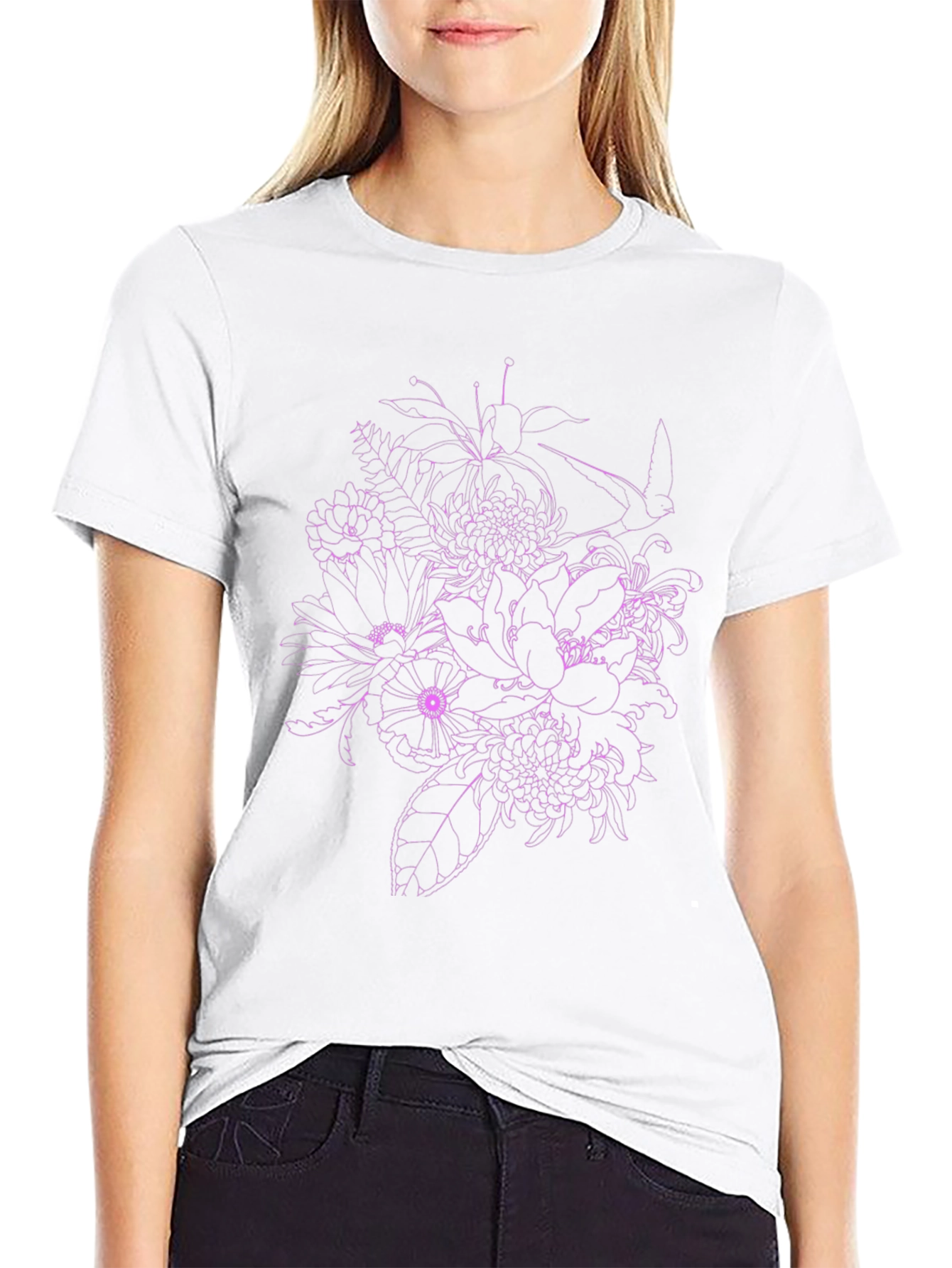 Floral Print Mens Black T-Shirt