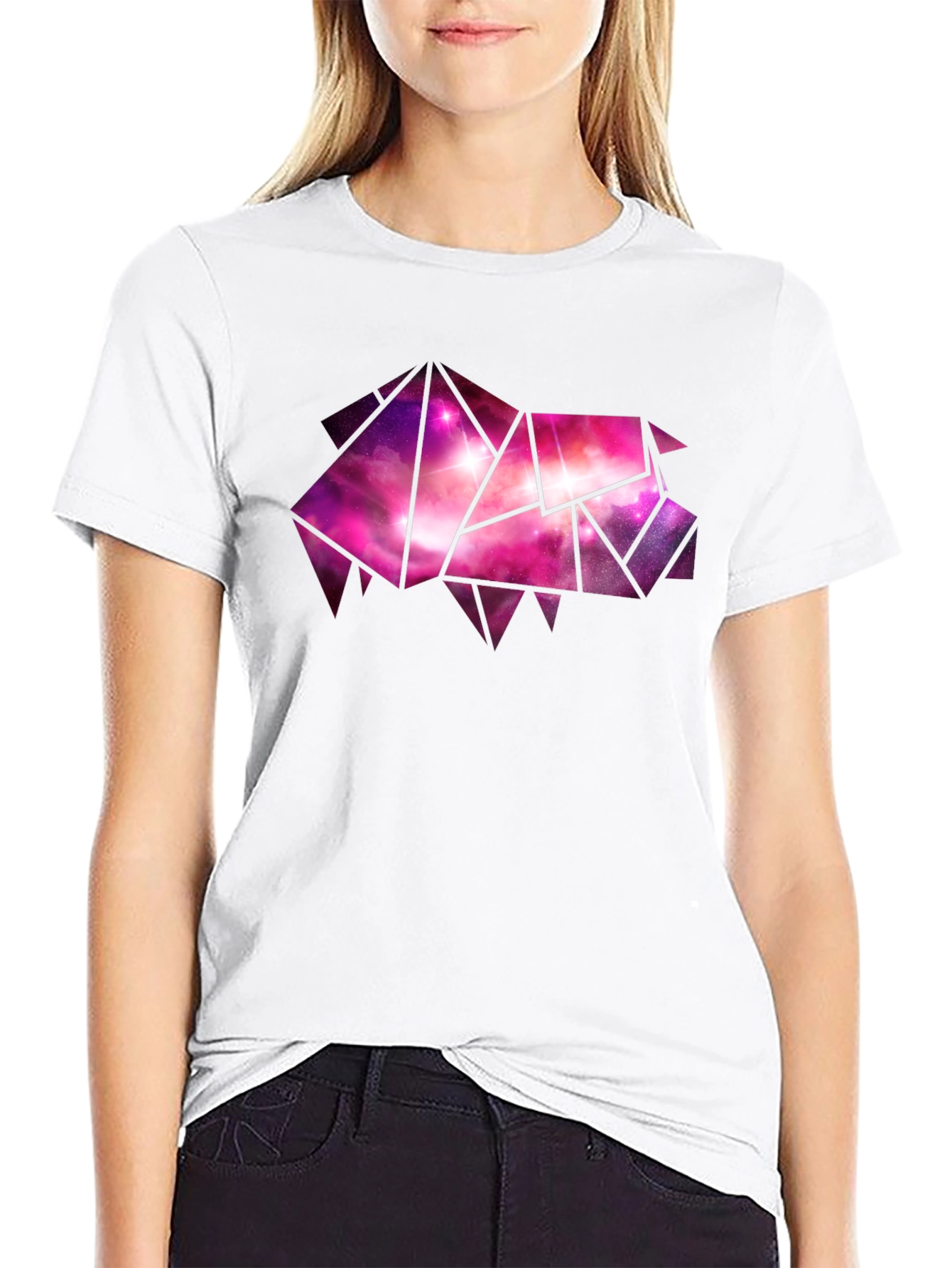 Geometric Galaxy Pig Tee - Stylish Black Cotton T-Shirt