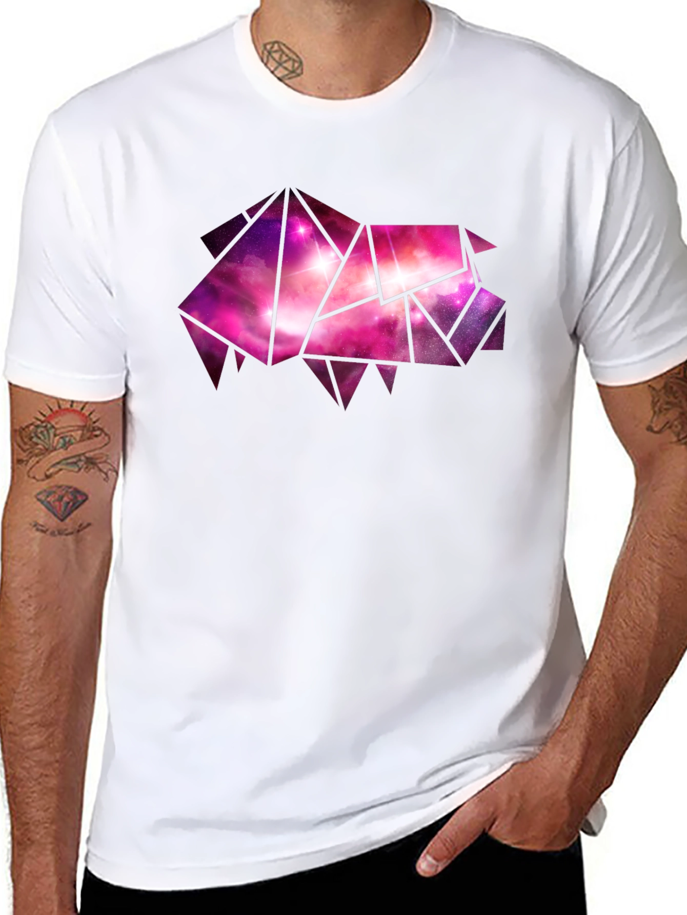 Geometric Galaxy Pig Tee - Stylish Black Cotton T-Shirt