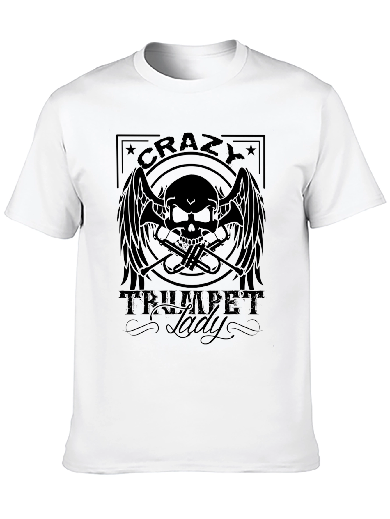 Crazy Trumpet Lady Black Graphic Tee