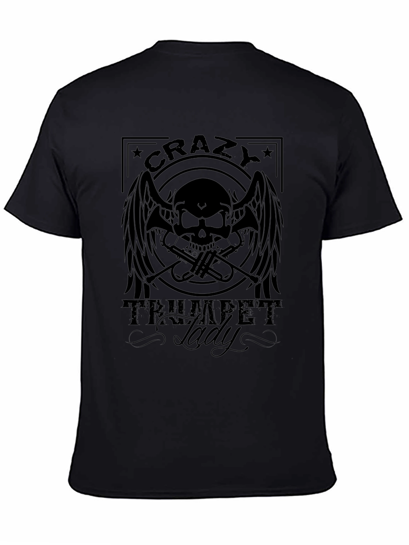 Crazy Trumpet Lady Black Graphic Tee