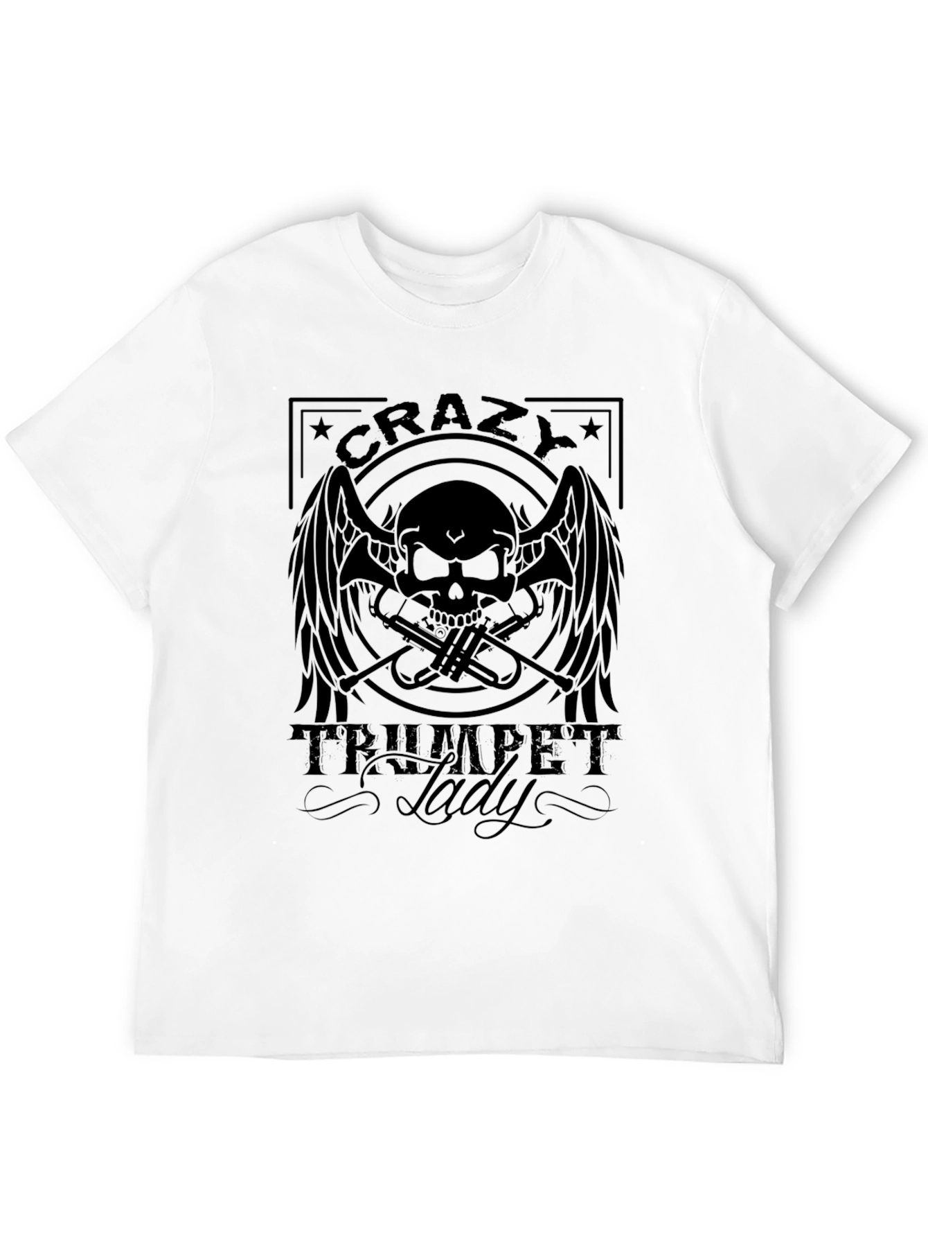 Crazy Trumpet Lady Black Graphic Tee