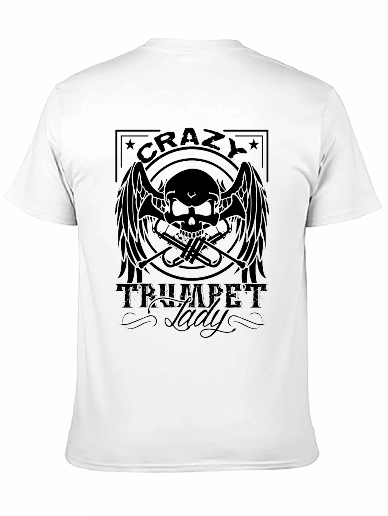 Crazy Trumpet Lady Black Graphic Tee