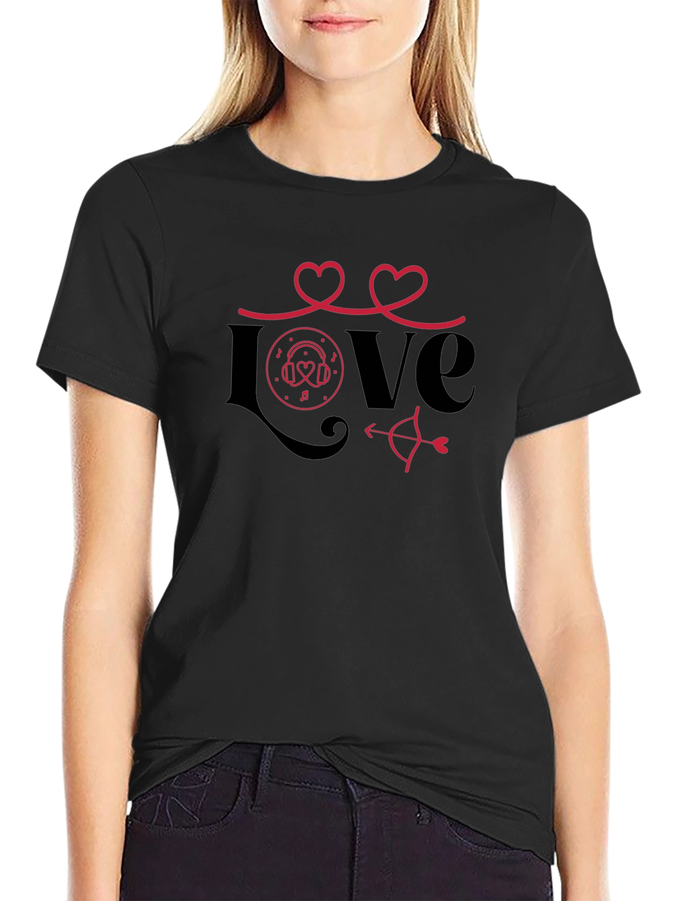 Love Valentines Day Graphic Tee - Black