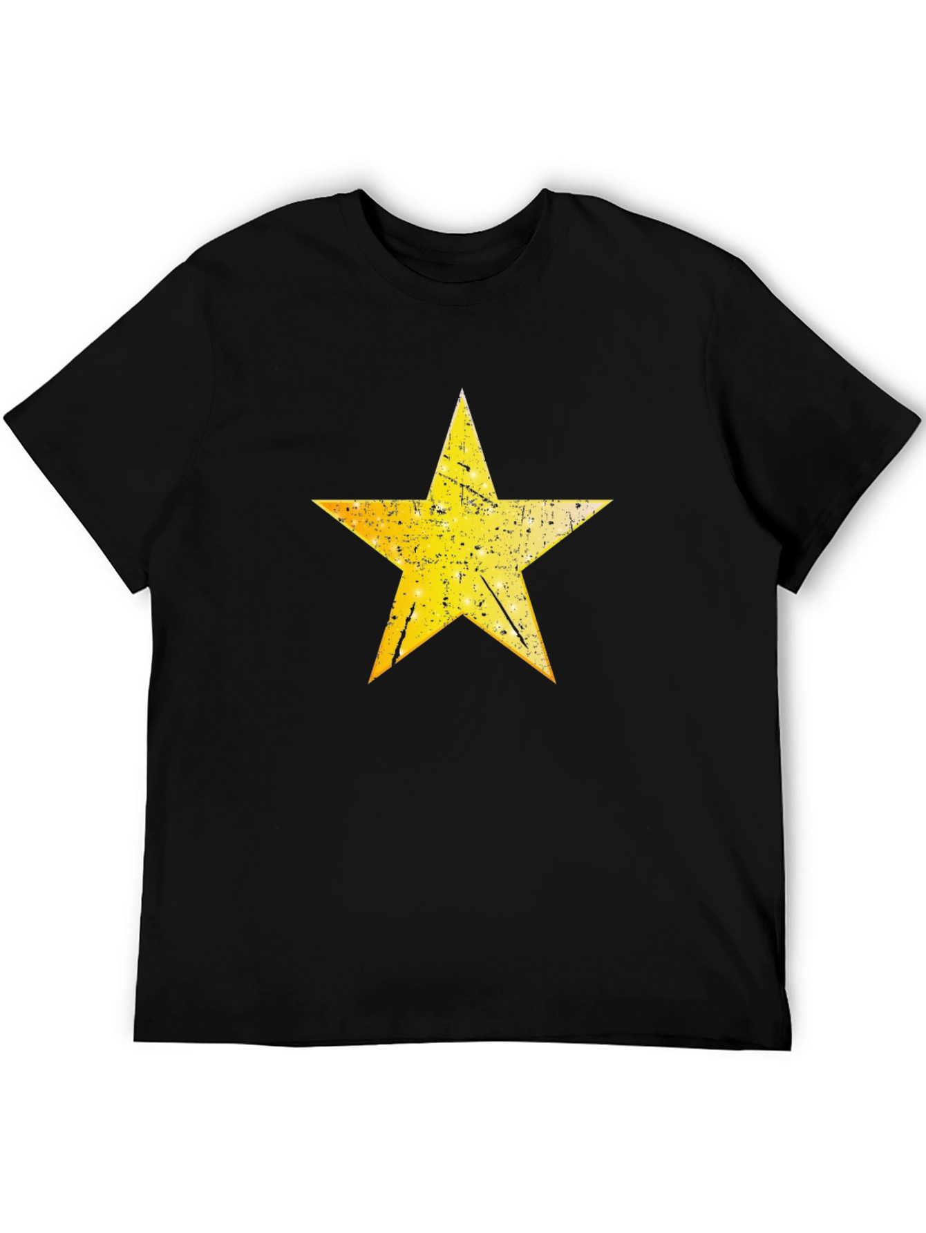 Distressed Yellow Star Graphic Black T-Shirt