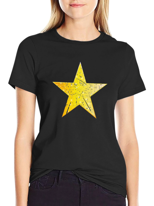 Distressed Yellow Star Graphic Black T-Shirt