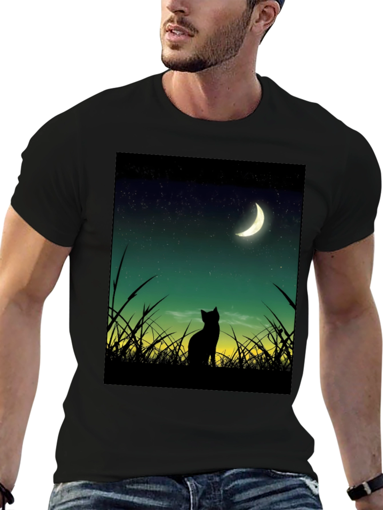 Black Cat Moon Gazing T-Shirt