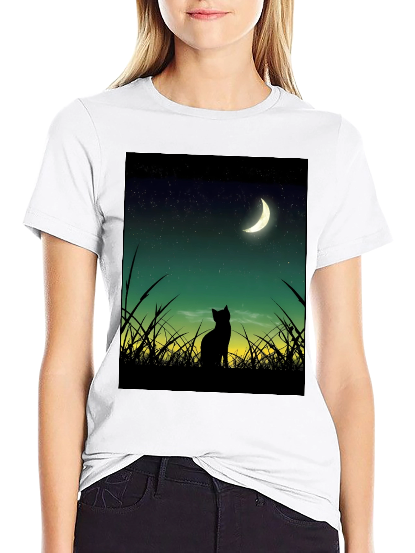 Black Cat Moon Gazing T-Shirt