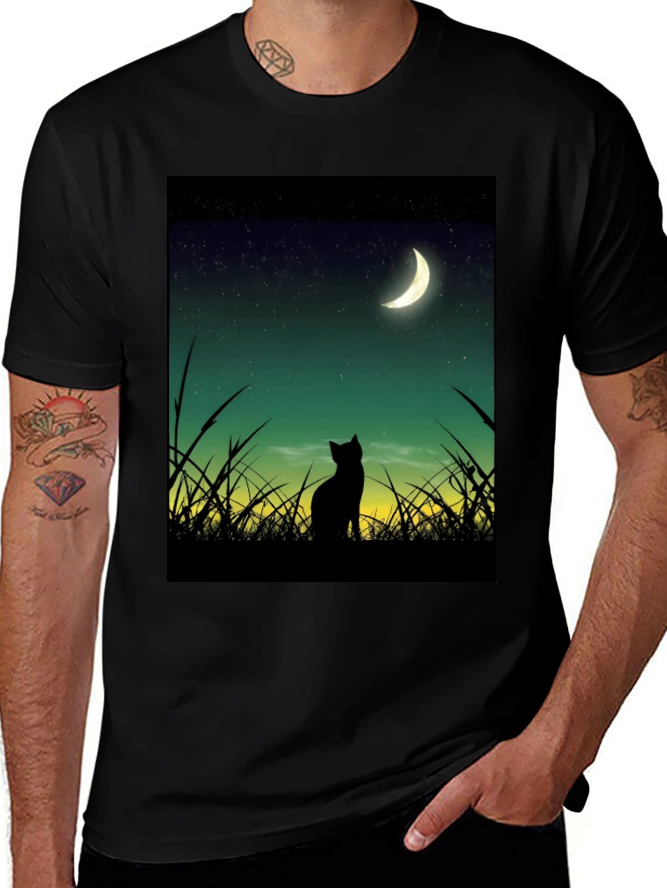 Black Cat Moon Gazing T-Shirt