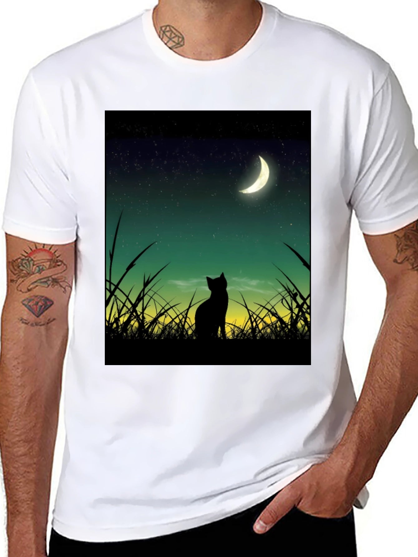 Black Cat Moon Gazing T-Shirt