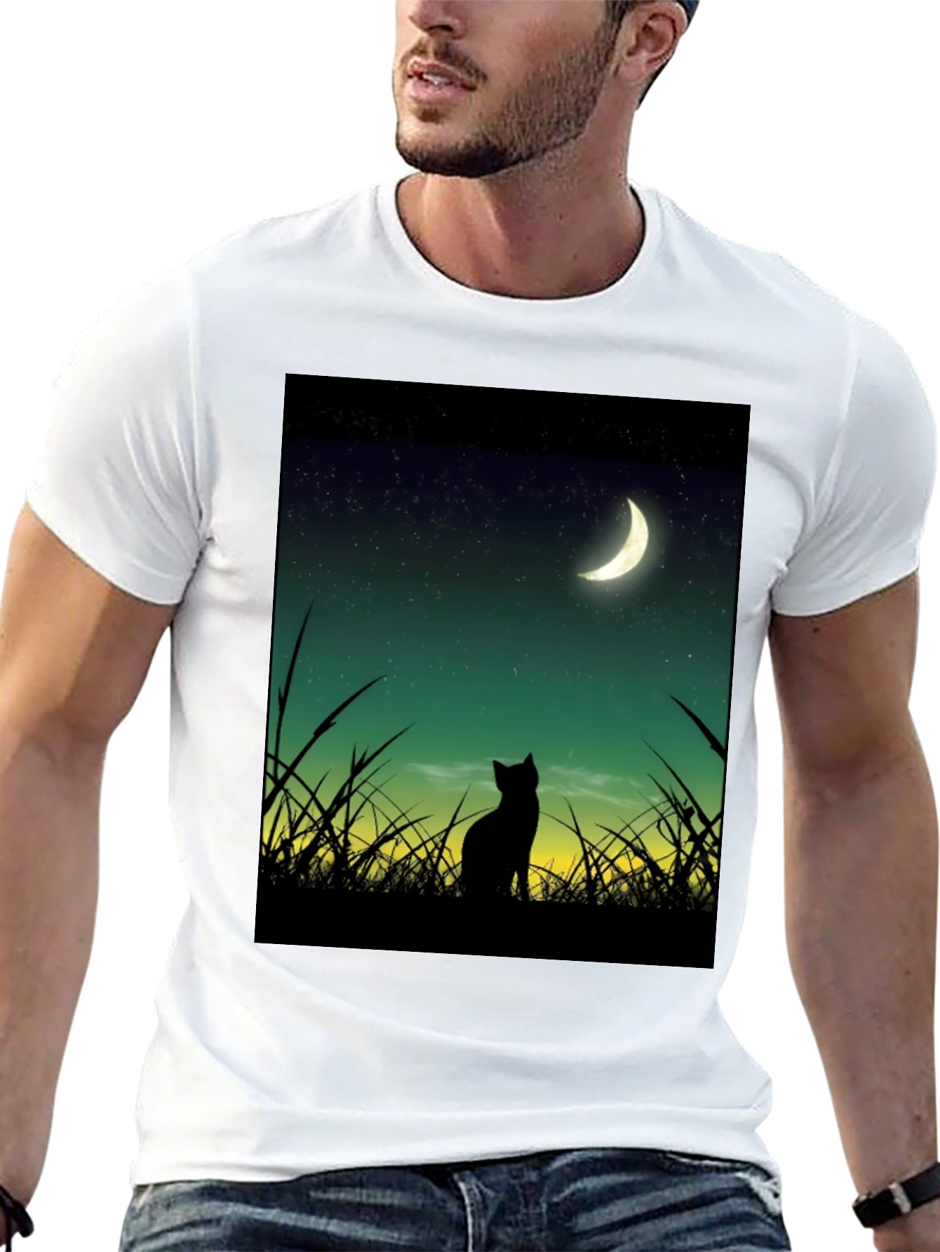 Black Cat Moon Gazing T-Shirt