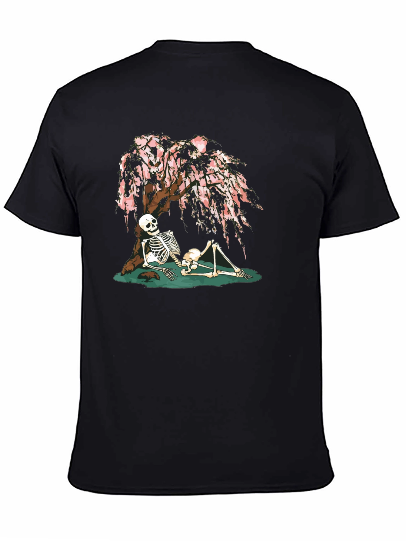 Skeleton Under Cherry Blossom Graphic Tee