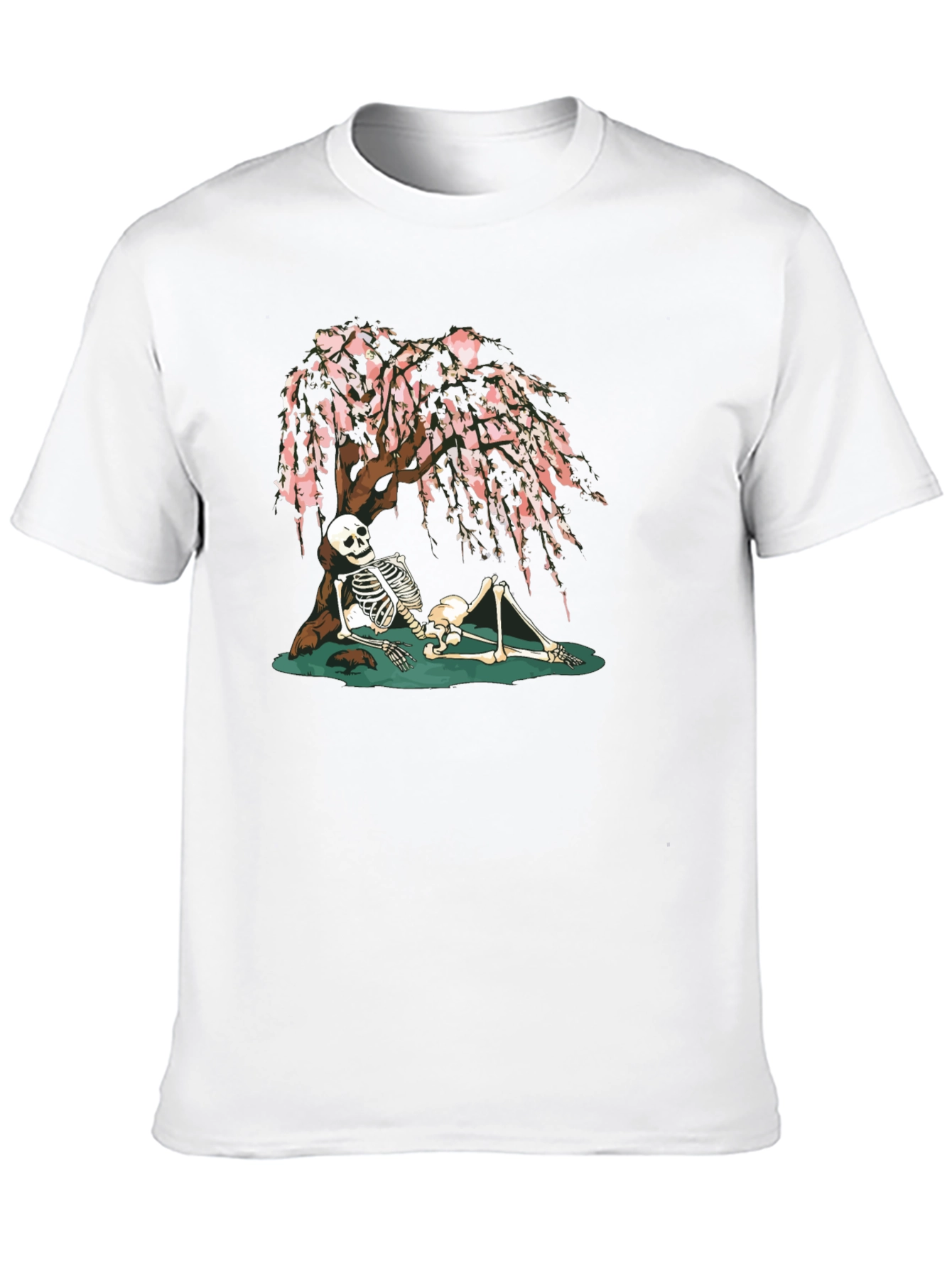 Skeleton Under Cherry Blossom Graphic Tee