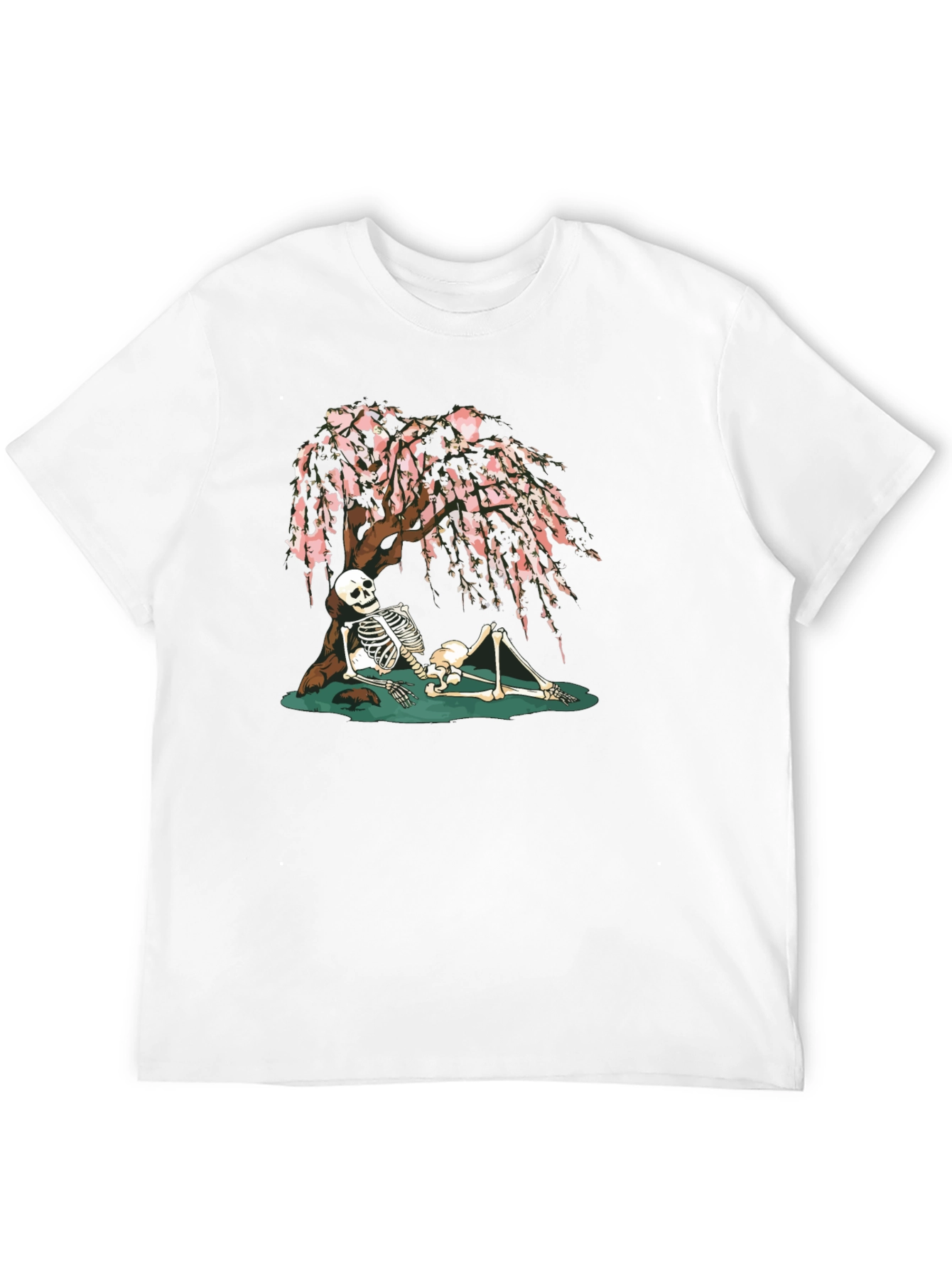Skeleton Under Cherry Blossom Graphic Tee