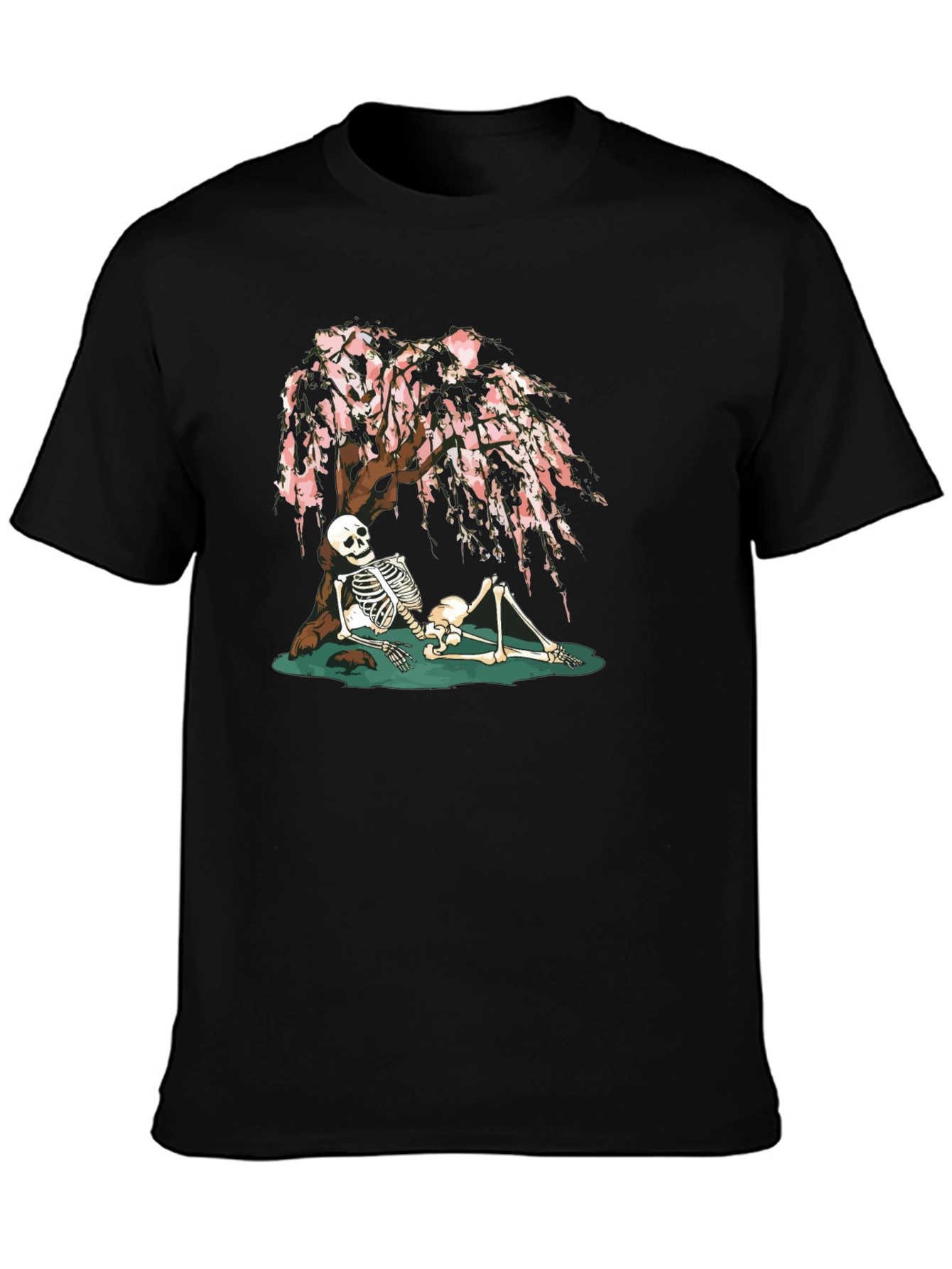 Skeleton Under Cherry Blossom Graphic Tee